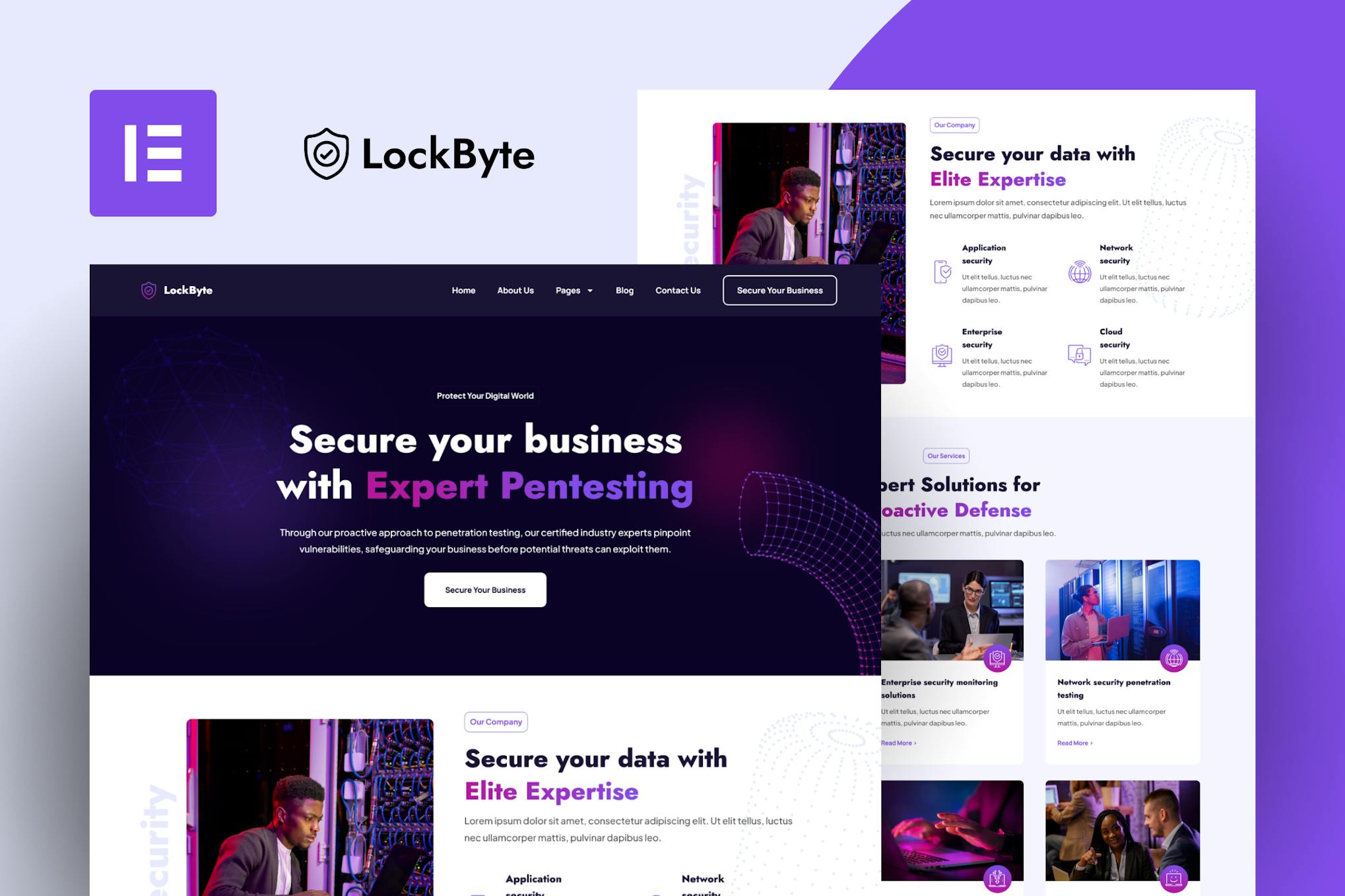 LockByte - Cyber Security Services Elementor Pro Template Kit template kit cover image