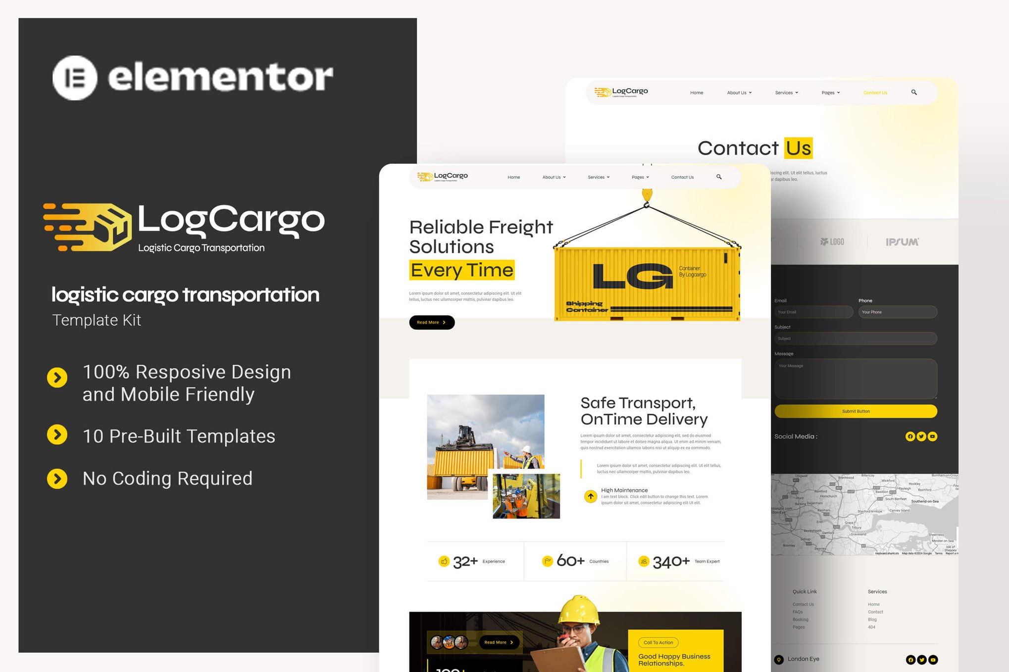 LogCargo - Logistic Cargo Transportation Elementor Template Kit template kit cover image