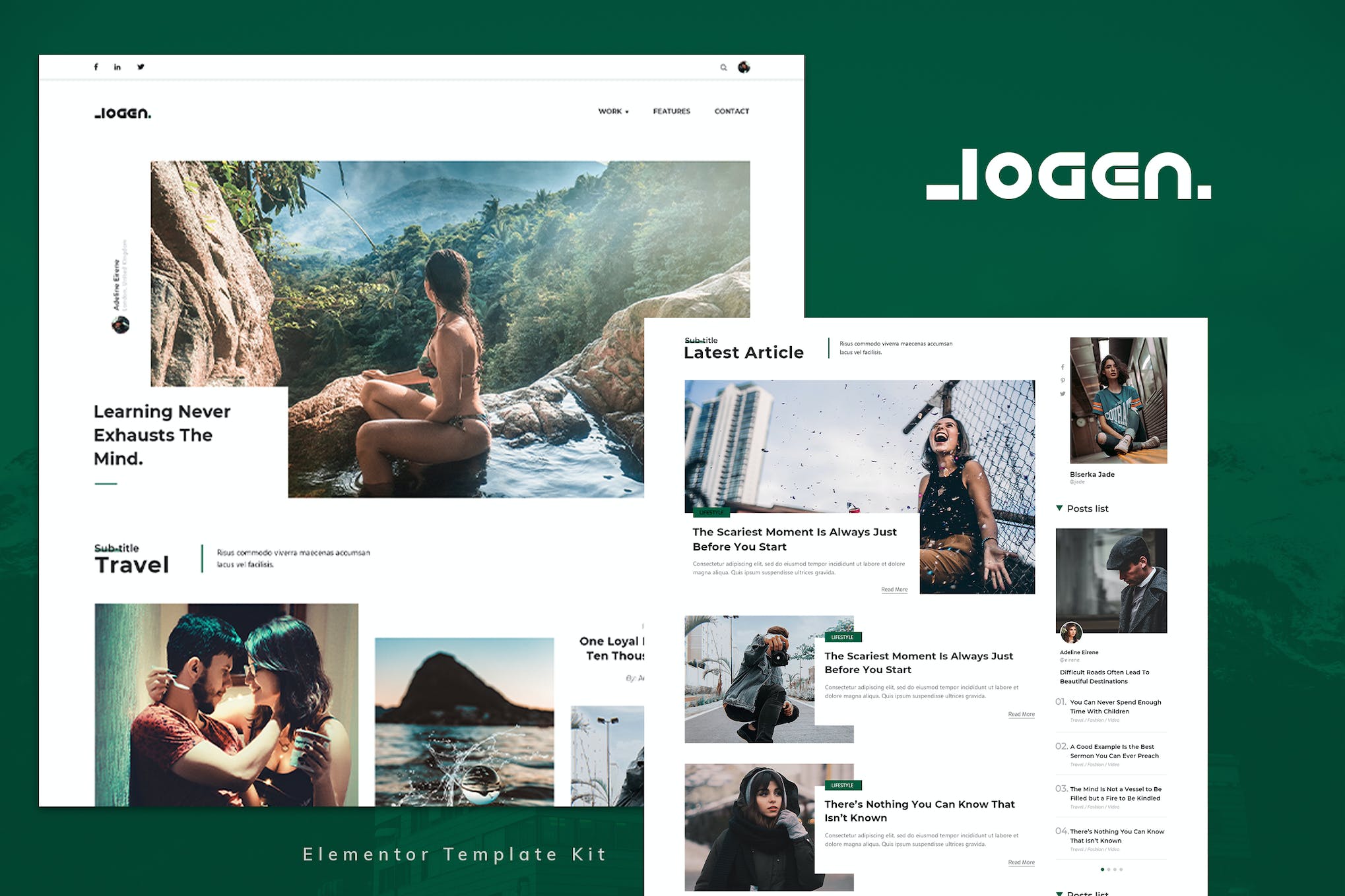 Logen - Lifestyle Blog Elementor Template Kit template kit cover image