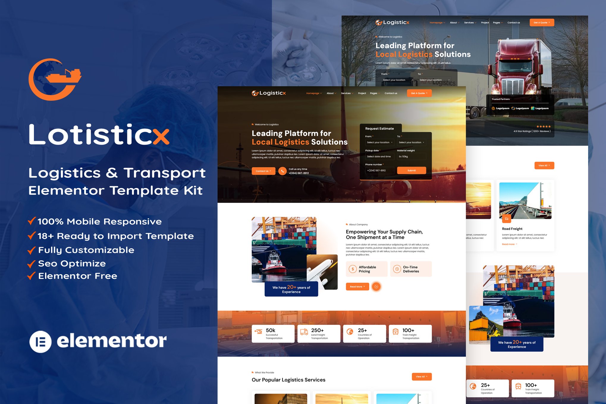 Logisticx - Logistics & Transportation Elementor Template Kit template kit cover image