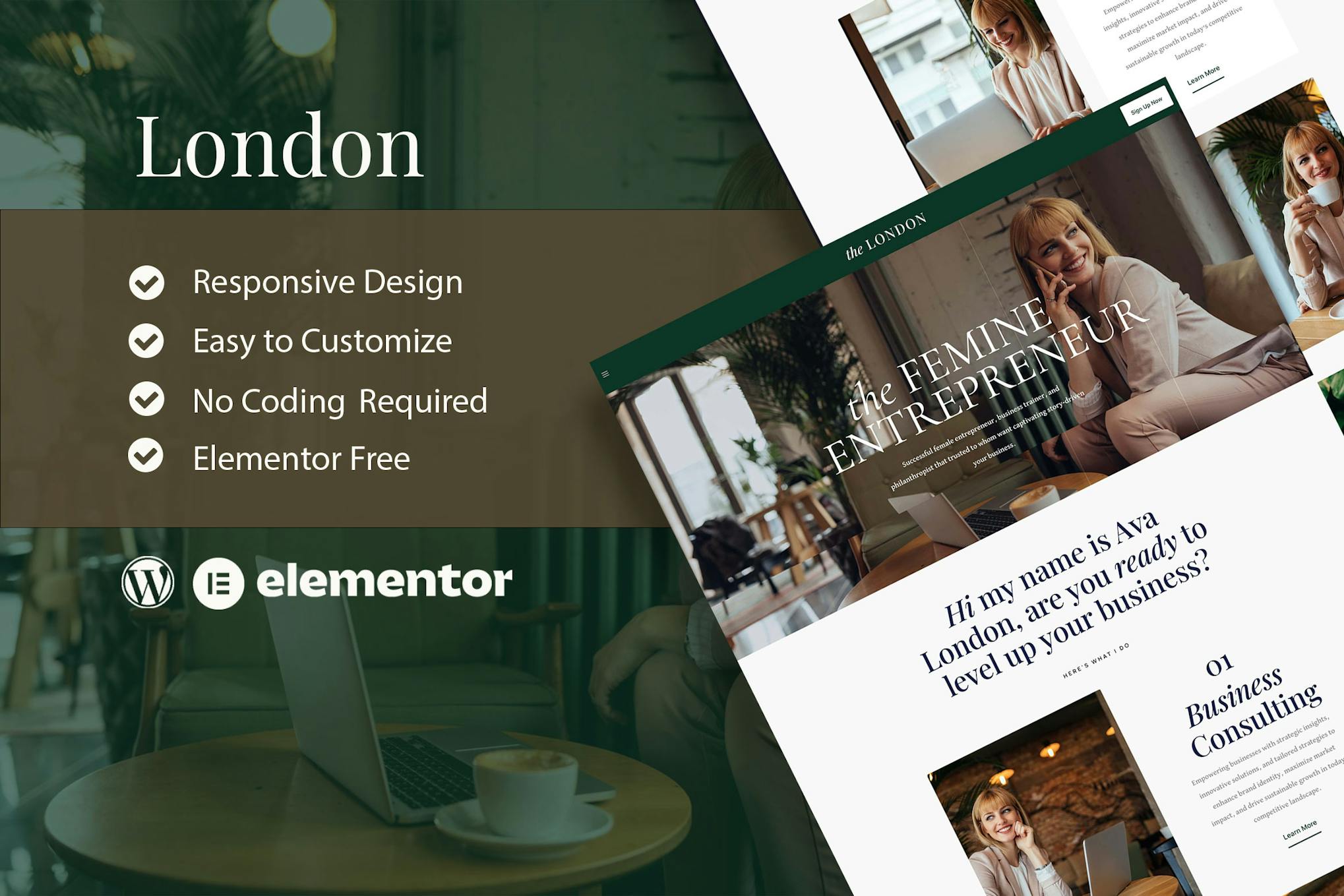 London - Feminine Business Coach Elementor Template Kit template kit cover image