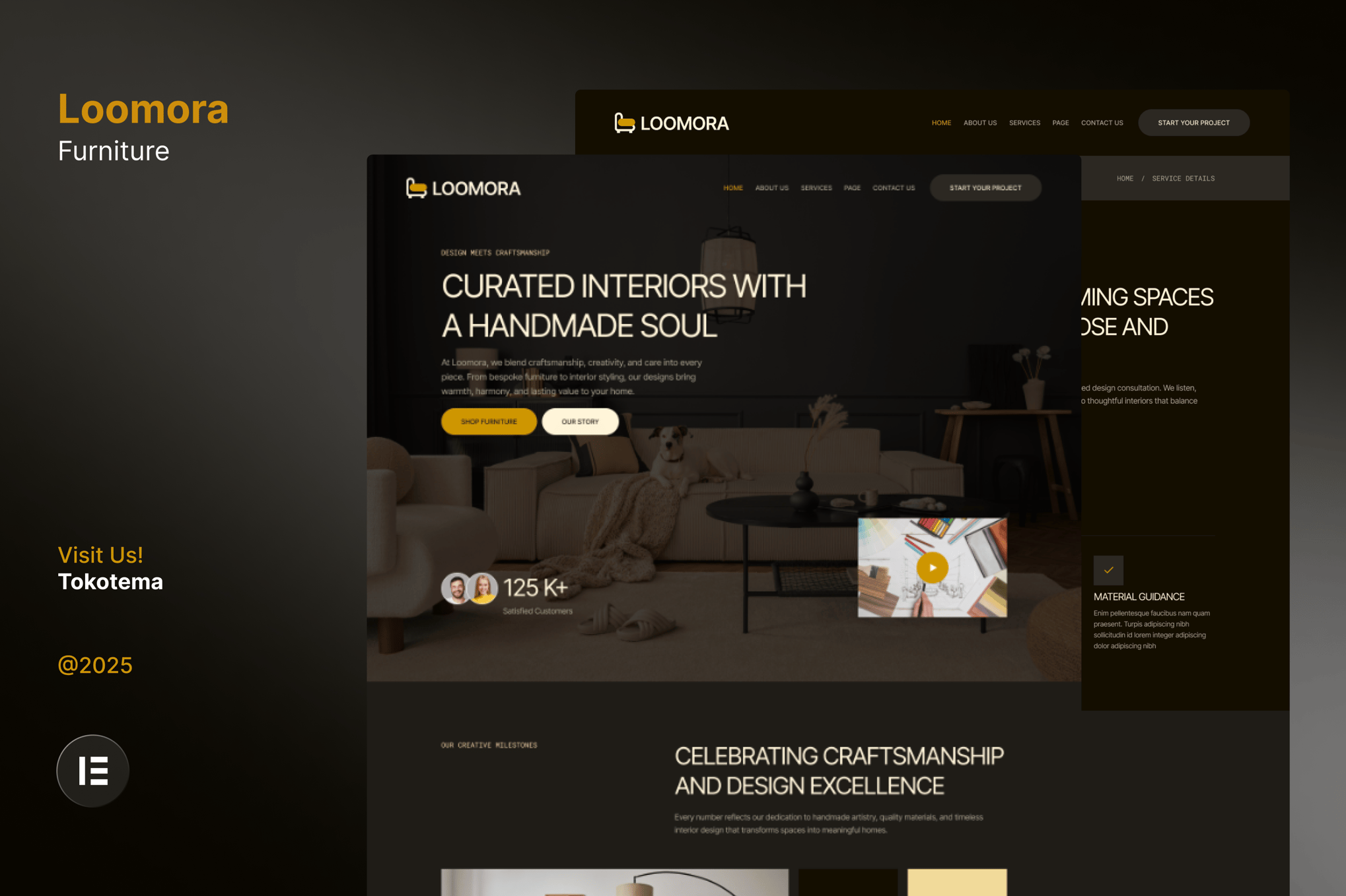 Loomora - Dark Handmade Furniture & Interior Design Website Elementor Template Kit template kit cover image