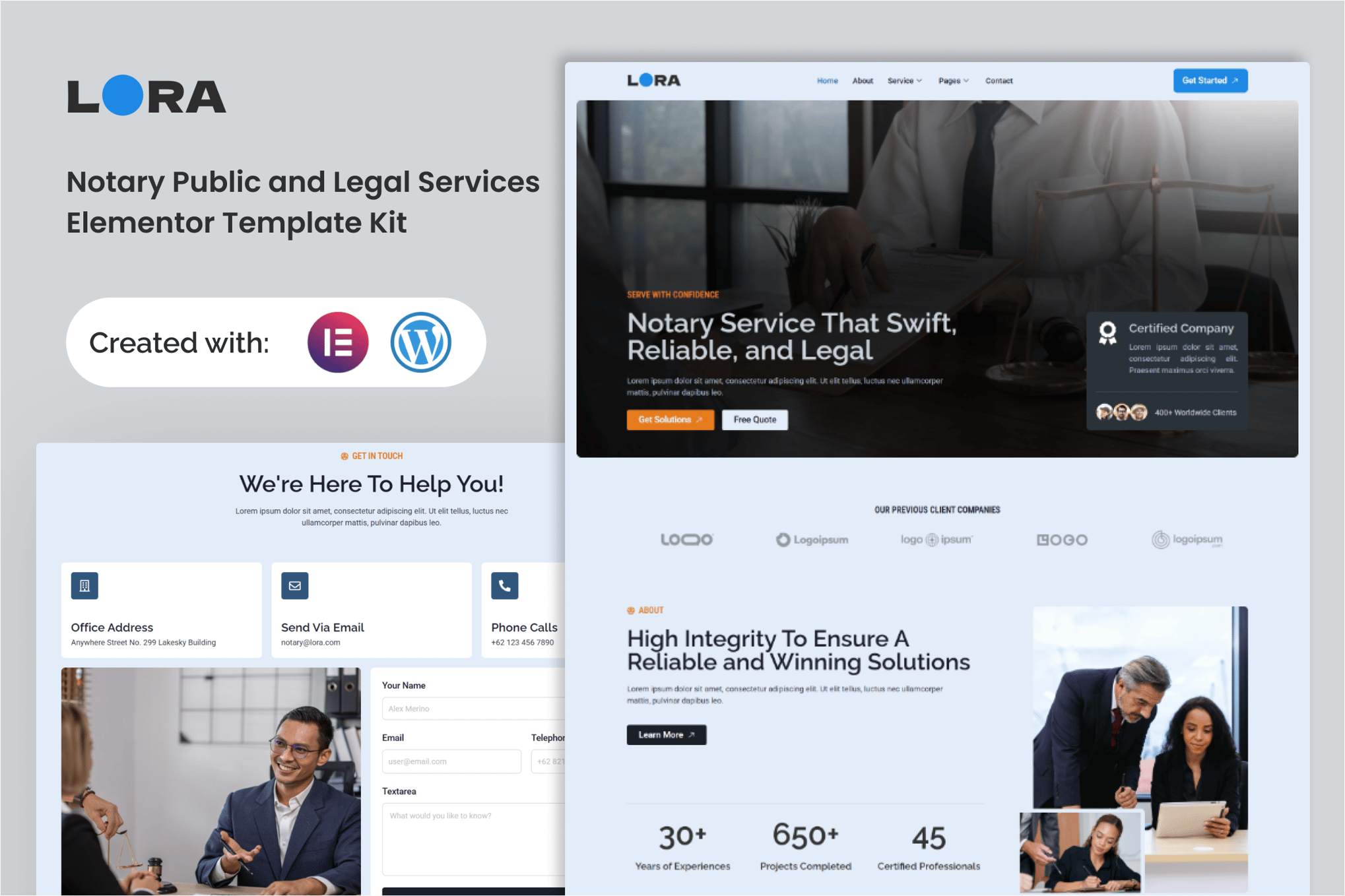 Lora - Notary Public & Legal Services Elementor Template Kit template kit cover image