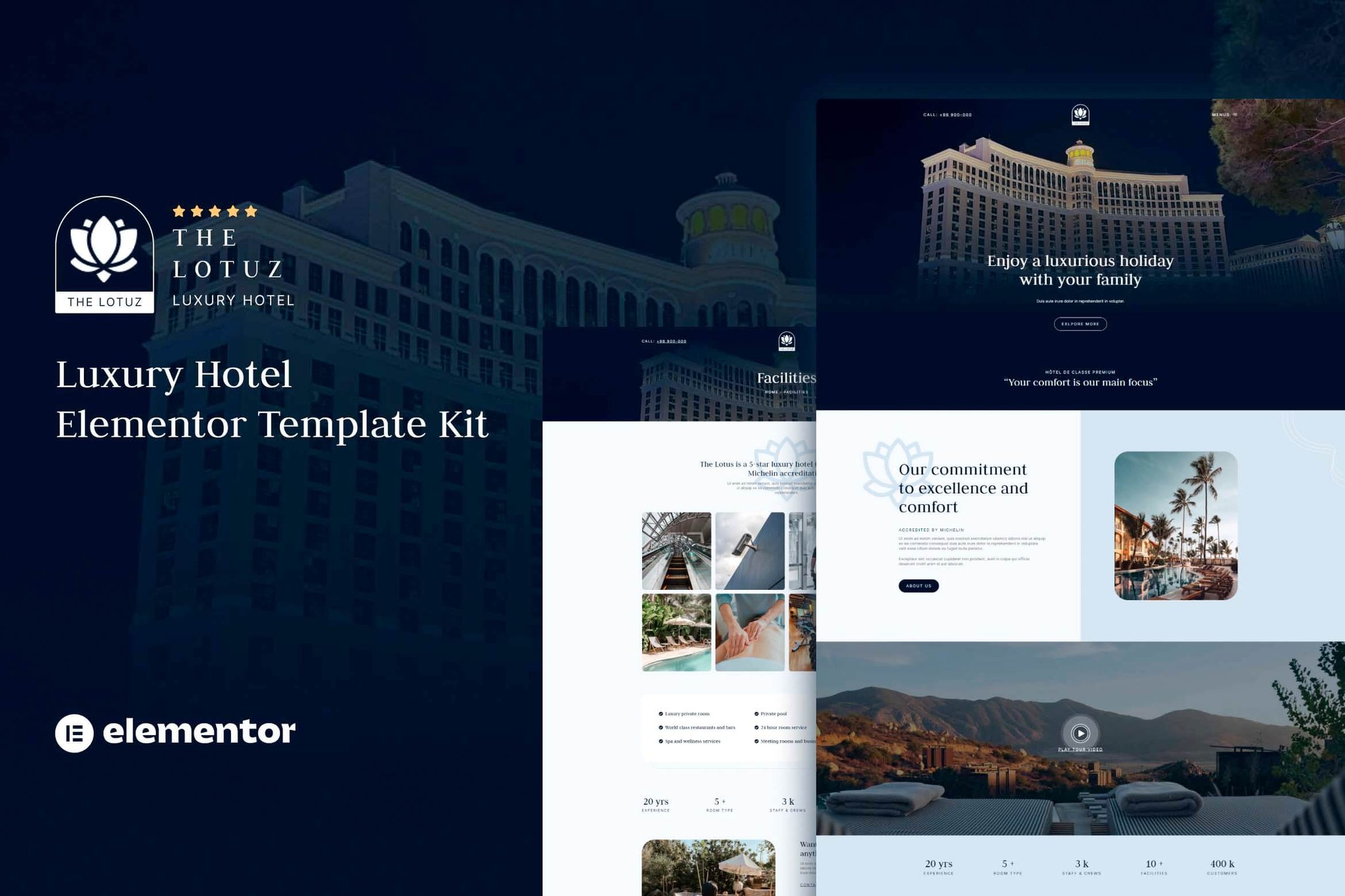 Lotuz - Luxury Hotel Elementor Template Kit template kit cover image