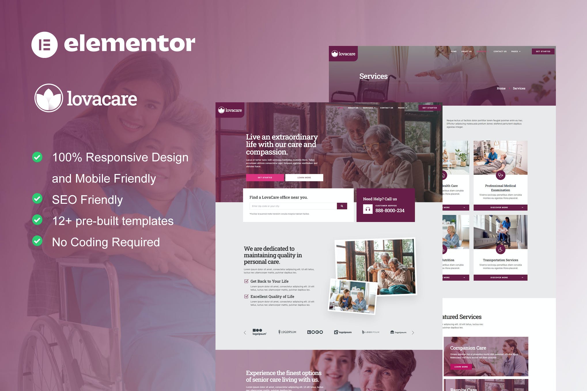 LovaCare - Senior Care Services Elementor Template Kit template kit cover image