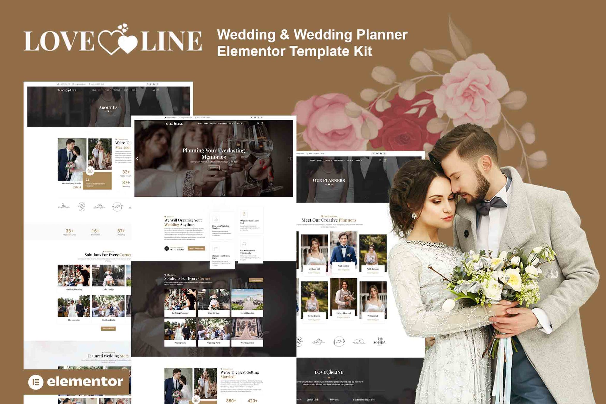 Loveline - Wedding & Wedding Planner Elementor Pro Template Kit template kit cover image