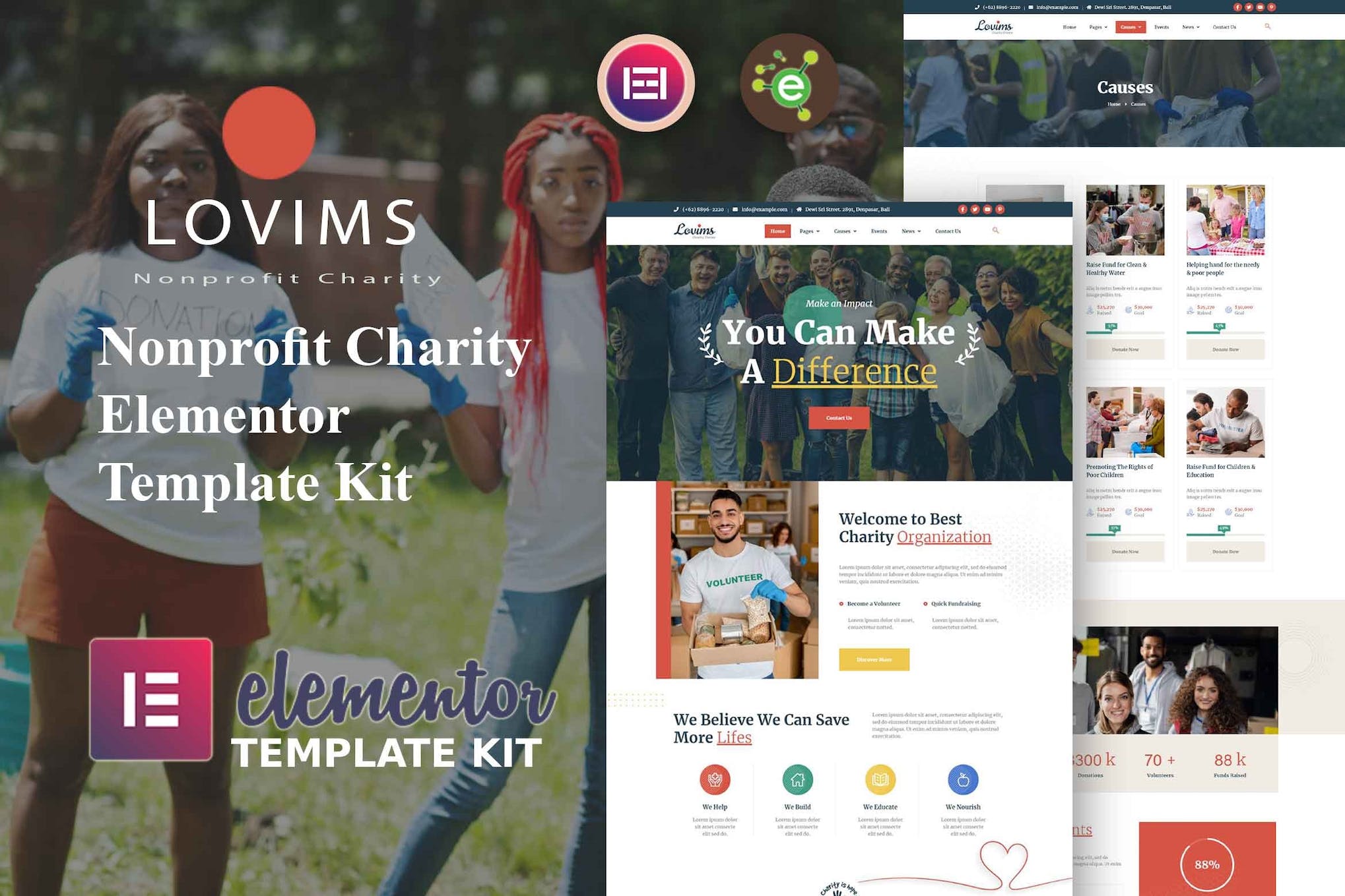 Lovims - Charity NonProfit Elementor Template Kit template kit cover image