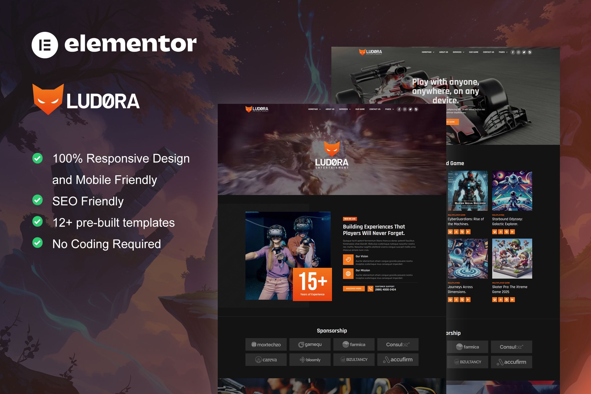 Ludora - Game Developer & Studio Elementor Pro Template Kit template kit cover image