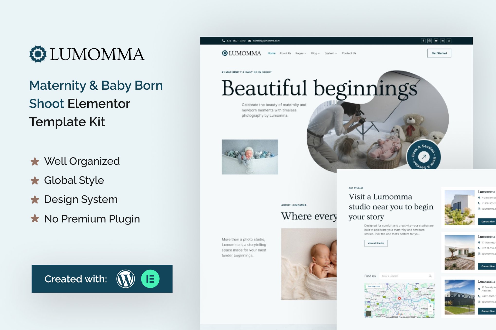 Lumomma Maternity & Baby Born Shoot Elementor Template Kit template kit cover image