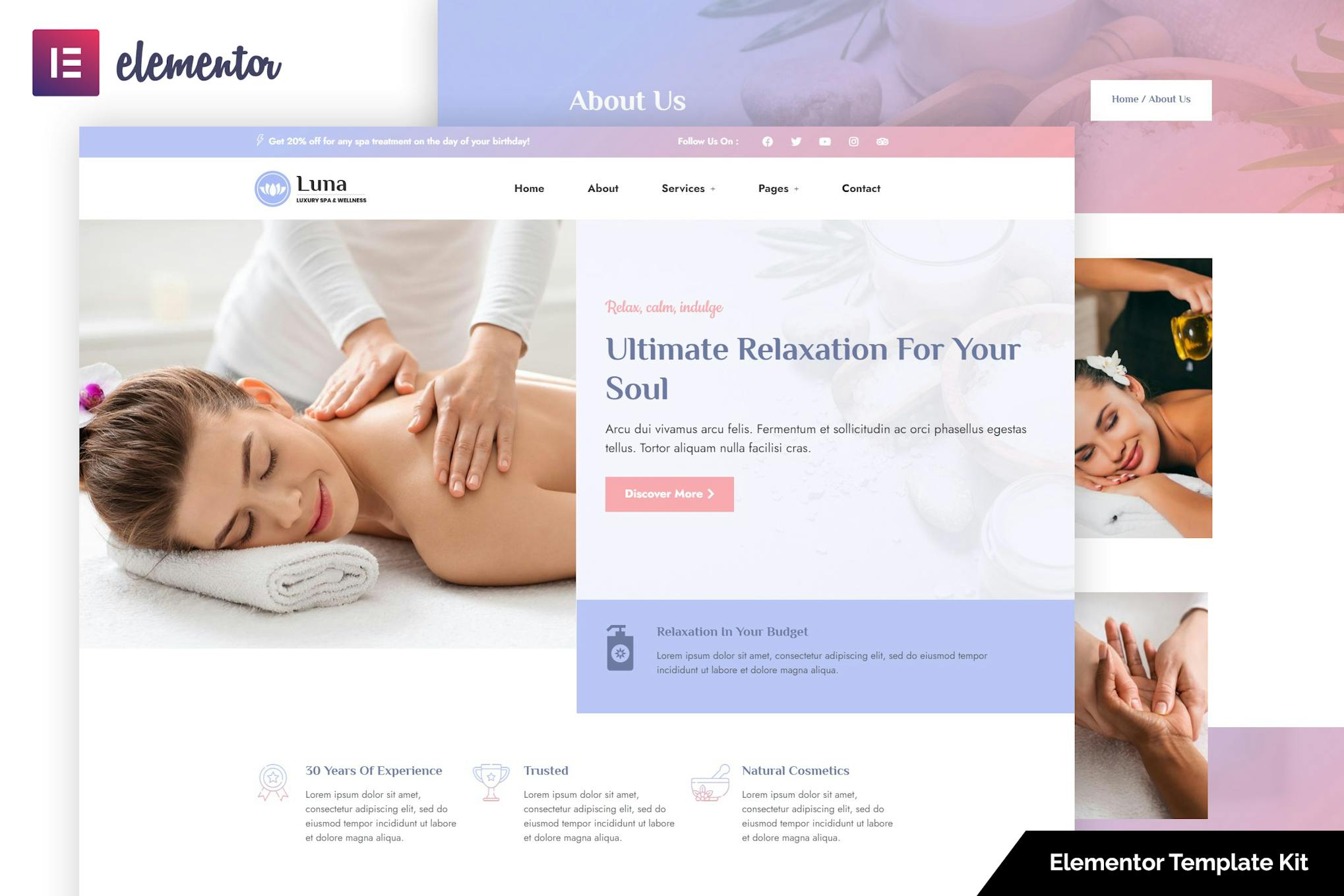 Luna - Spa & Wellness Elementor Template Kit template kit cover image