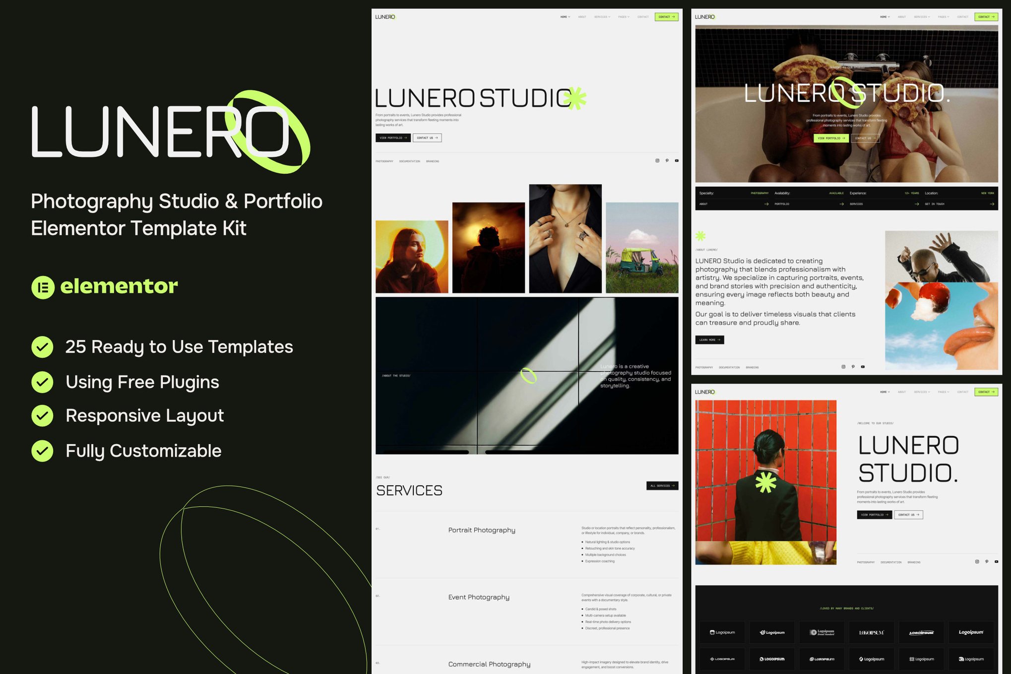 Lunero - Photography Studio & Portfolio Elementor Template Kit template kit cover image