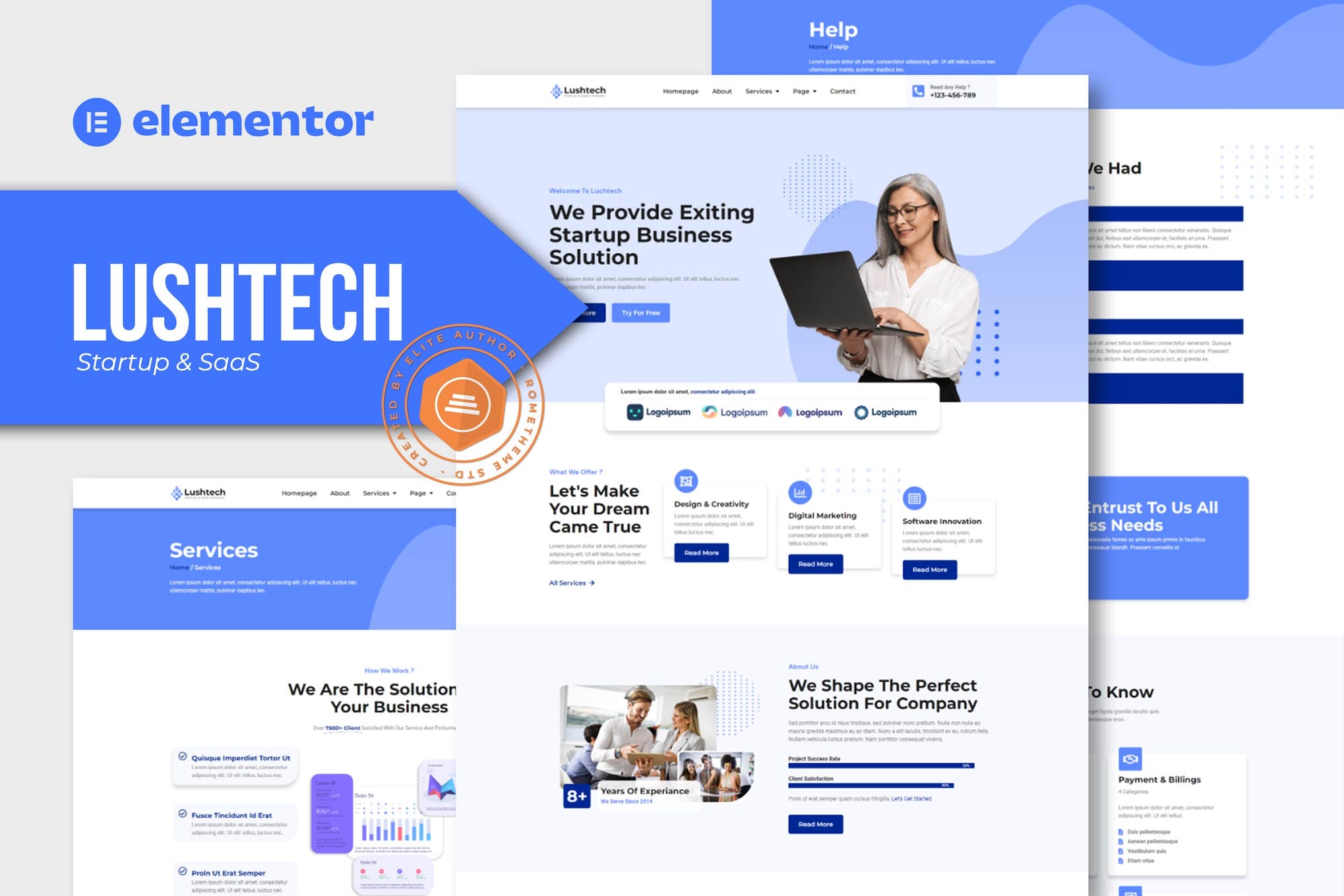 Lushtech - Startup & SaaS Elementor Pro Template Kit template kit cover image