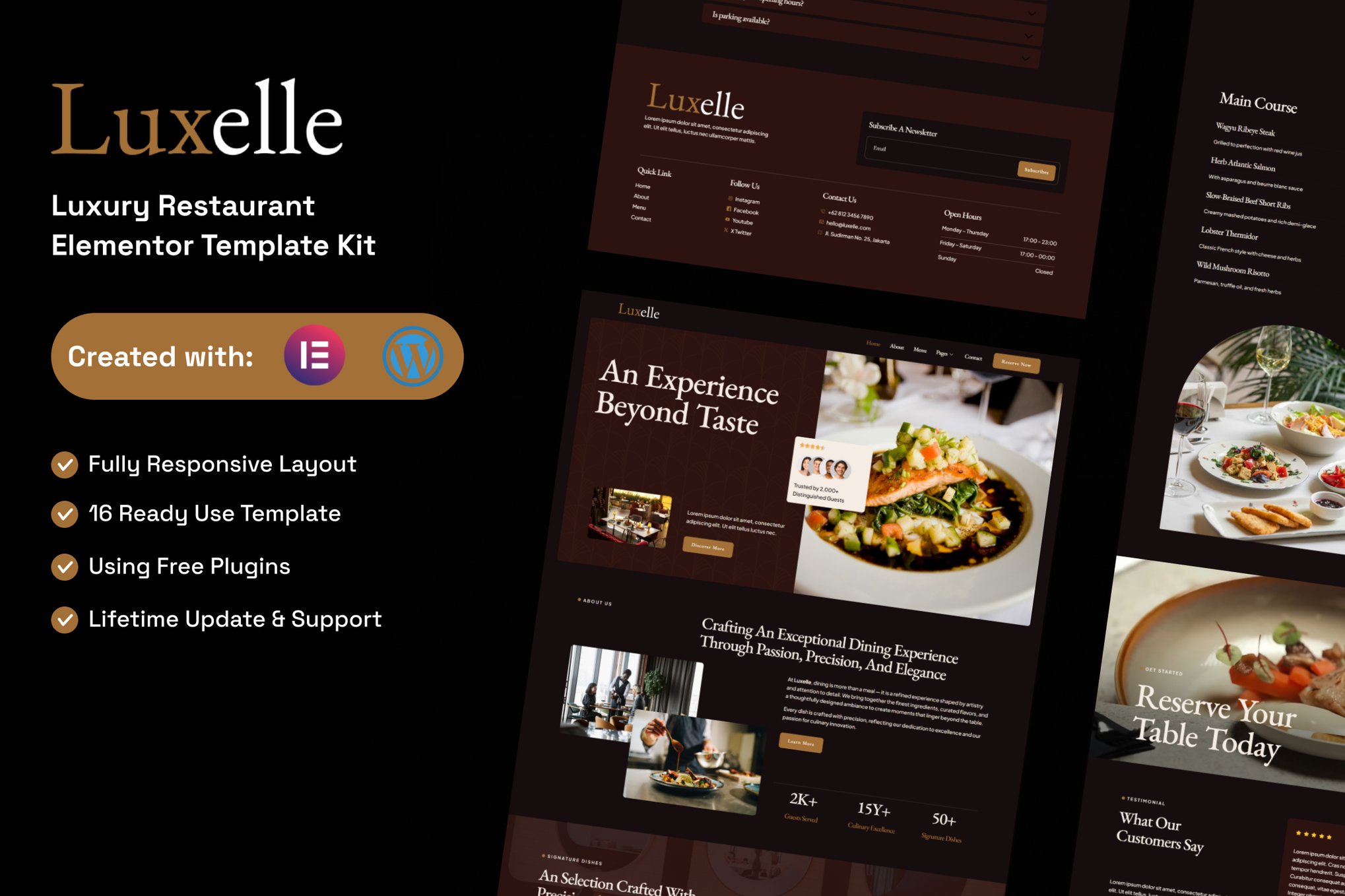 Luxelle - Luxury Restaurant Elementor Template Kit template kit cover image