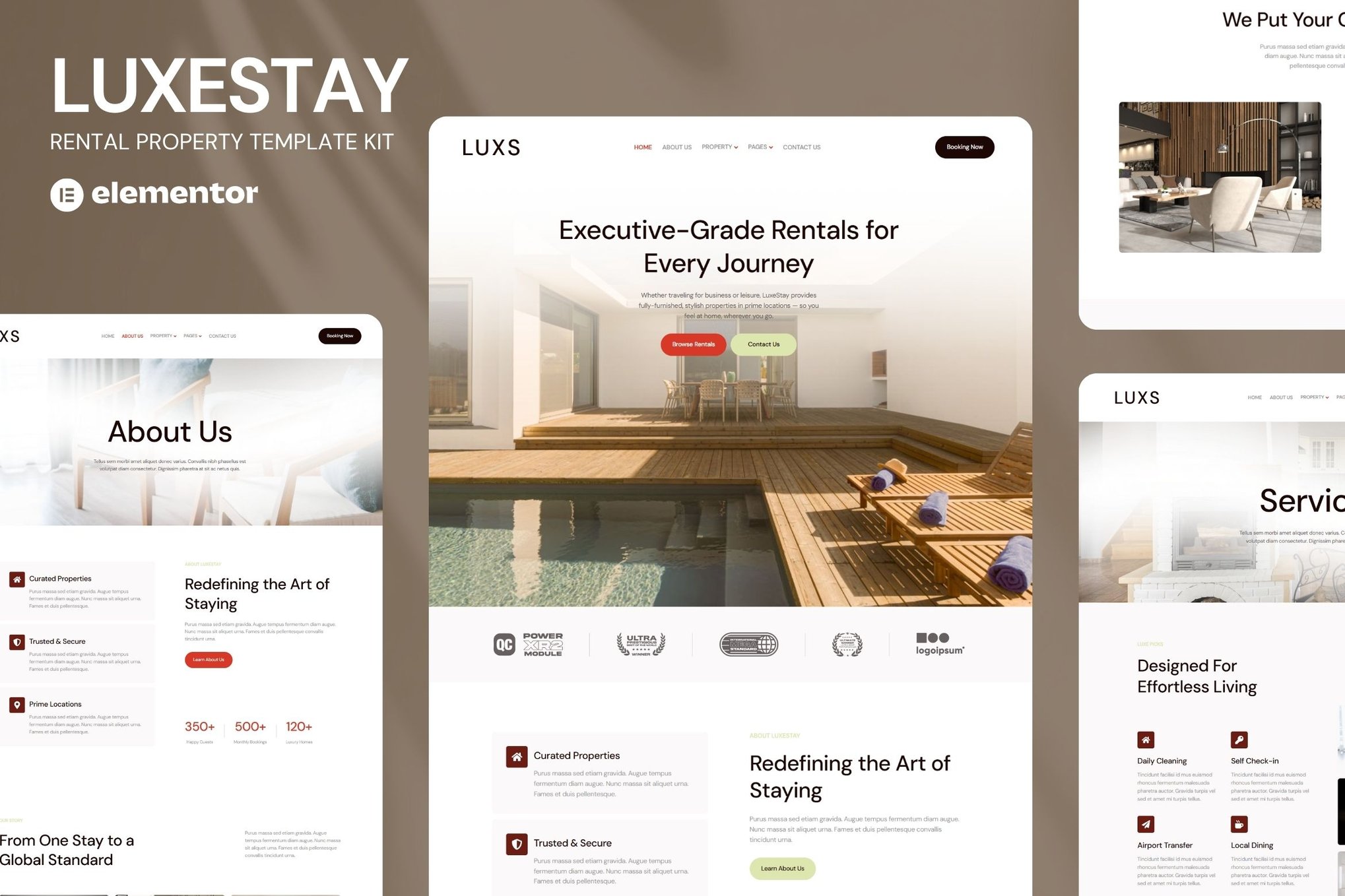 LuxeStay - Rental Property Elementor Template Kit template kit cover image