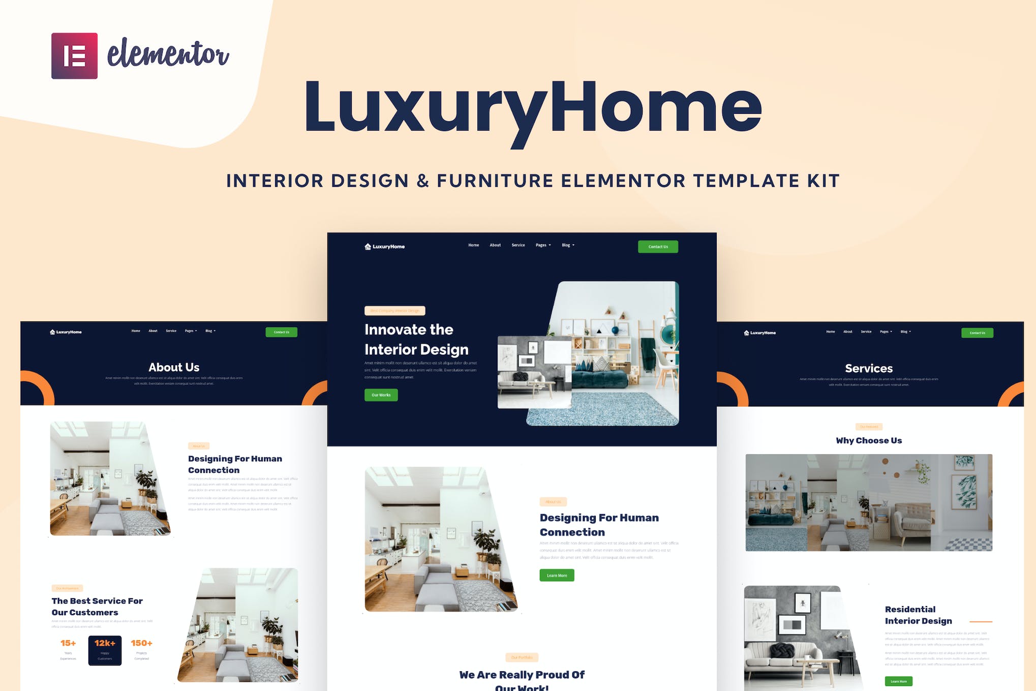 LuxuryHome - Interior Design & Furniture Elementor Template Kit template kit cover image