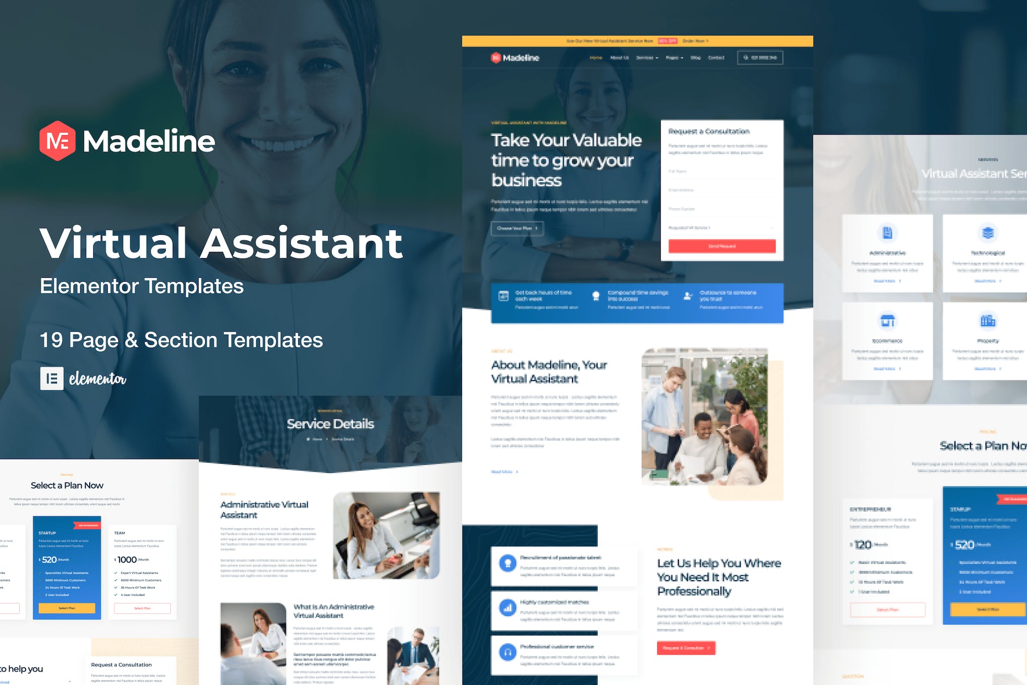 Madeline - Virtual Assistant Website Elementor Template Kit template kit cover image