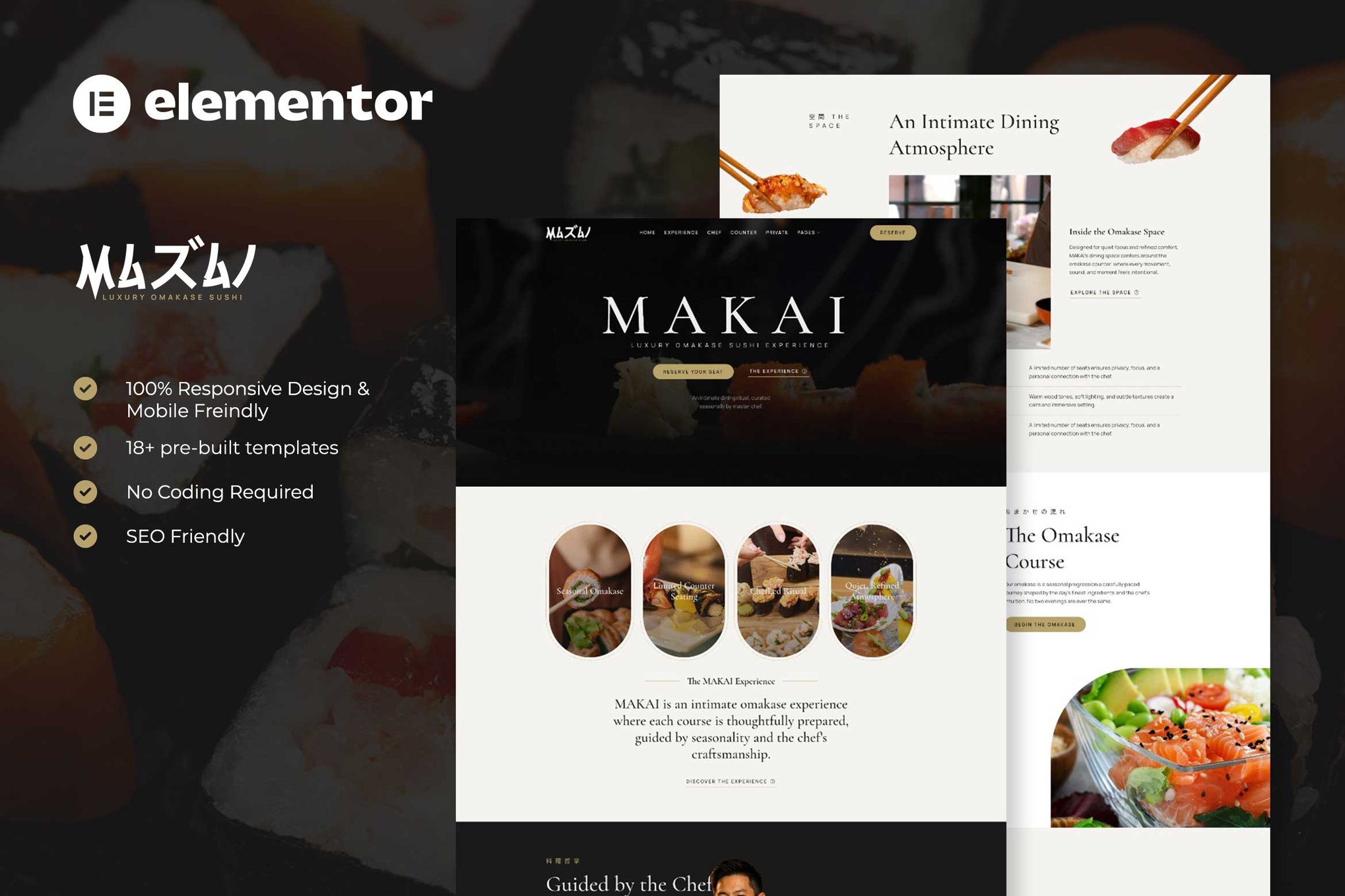 MAKAI - Luxury Omakase Sushi Experience Elementor Template Kit template kit cover image