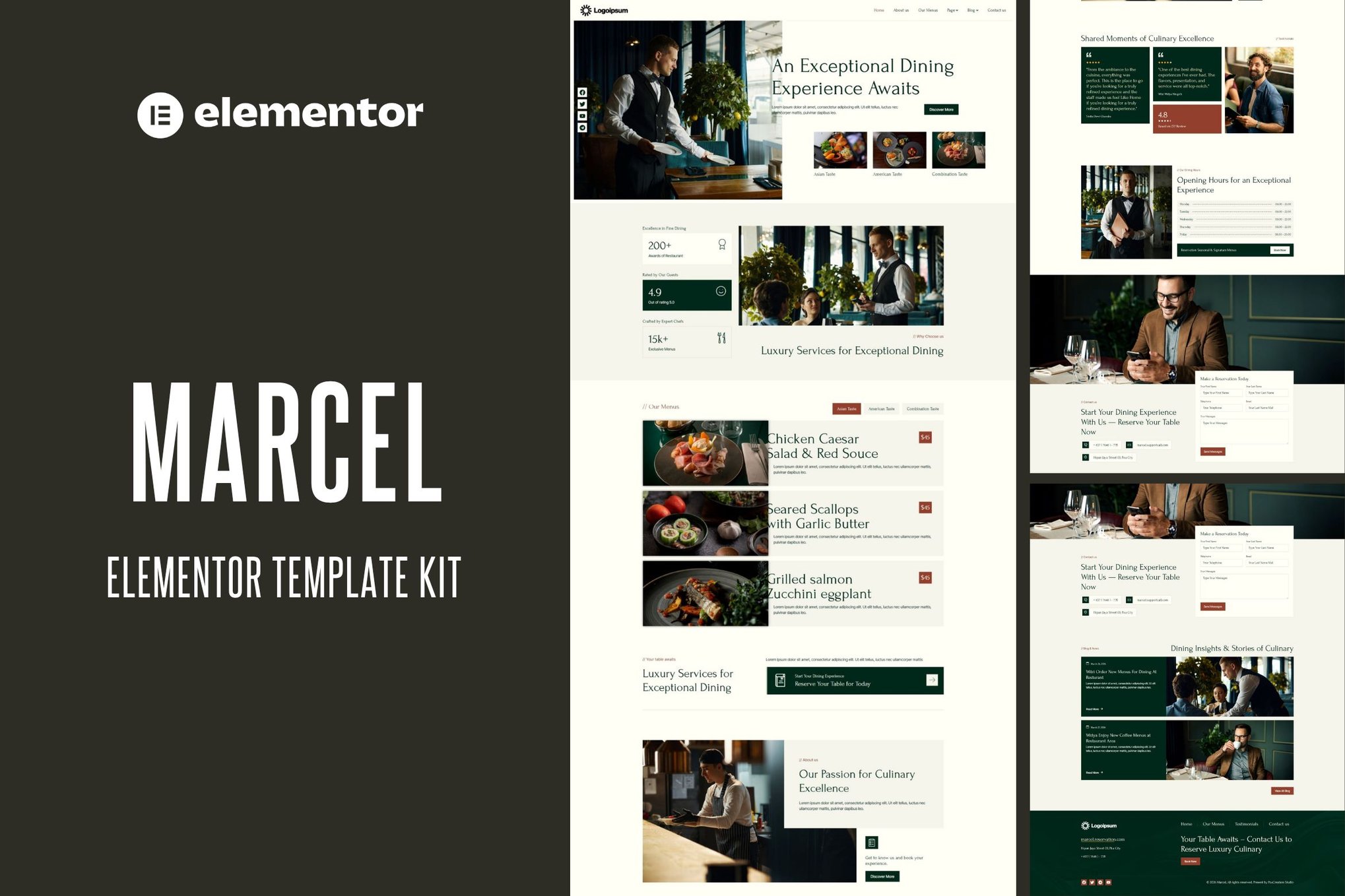 Marcel - Luxury Restaurant Elementor Template Kit template kit cover image