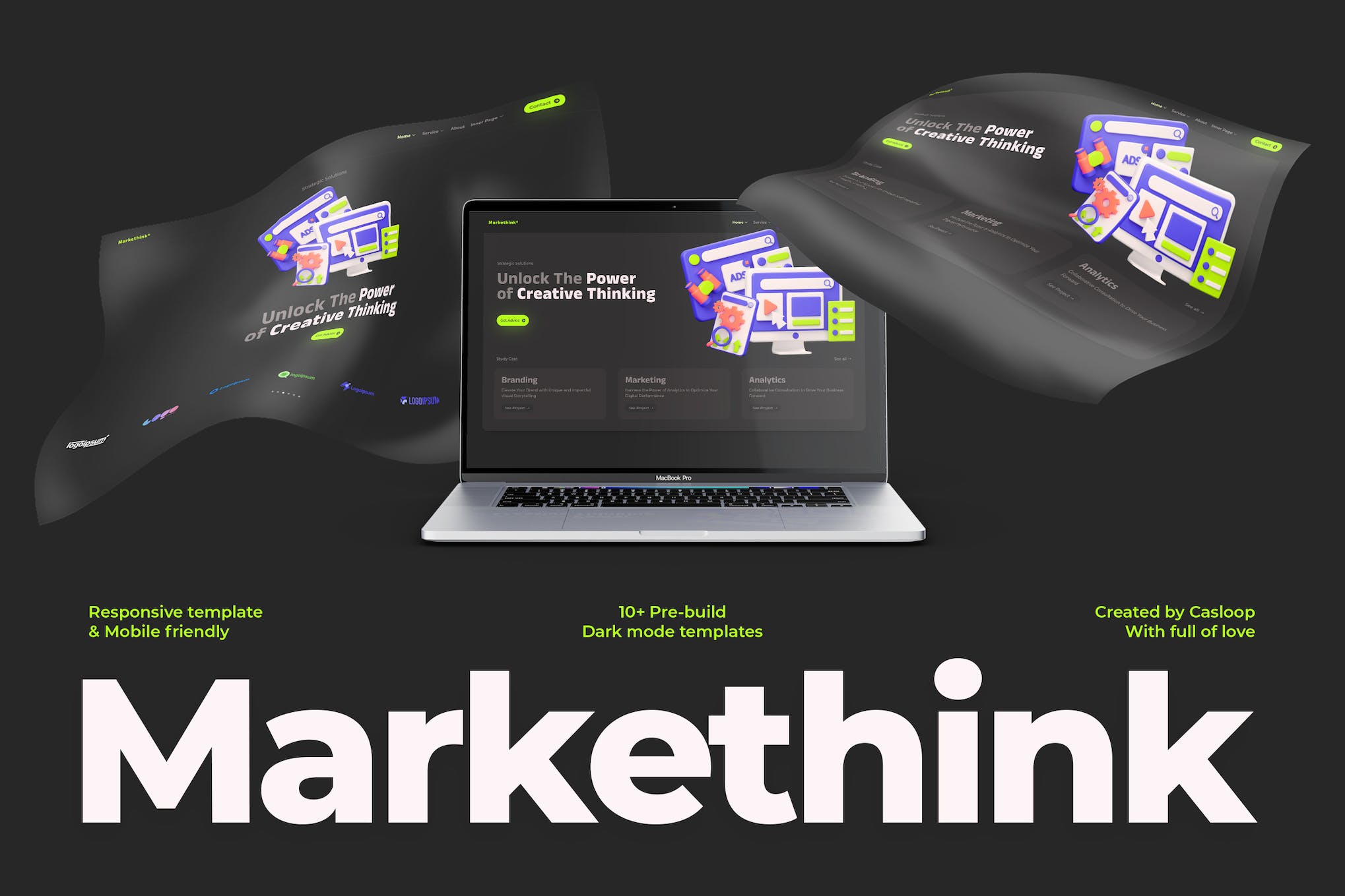 Markethink - Dark Mode Digital Marketing Agency Elementor Template Kit template kit cover image