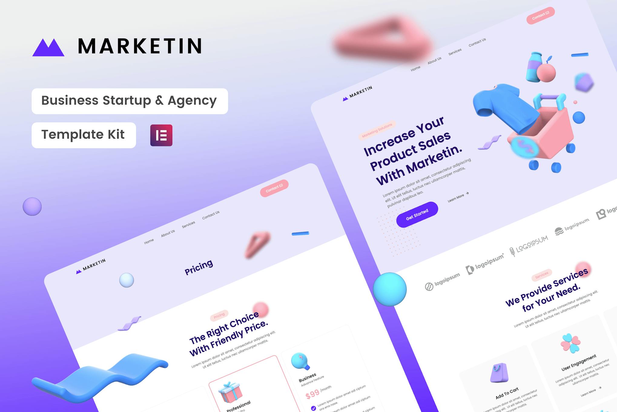 Marketin - Business Startup & Agency Elementor Template Kit template kit cover image