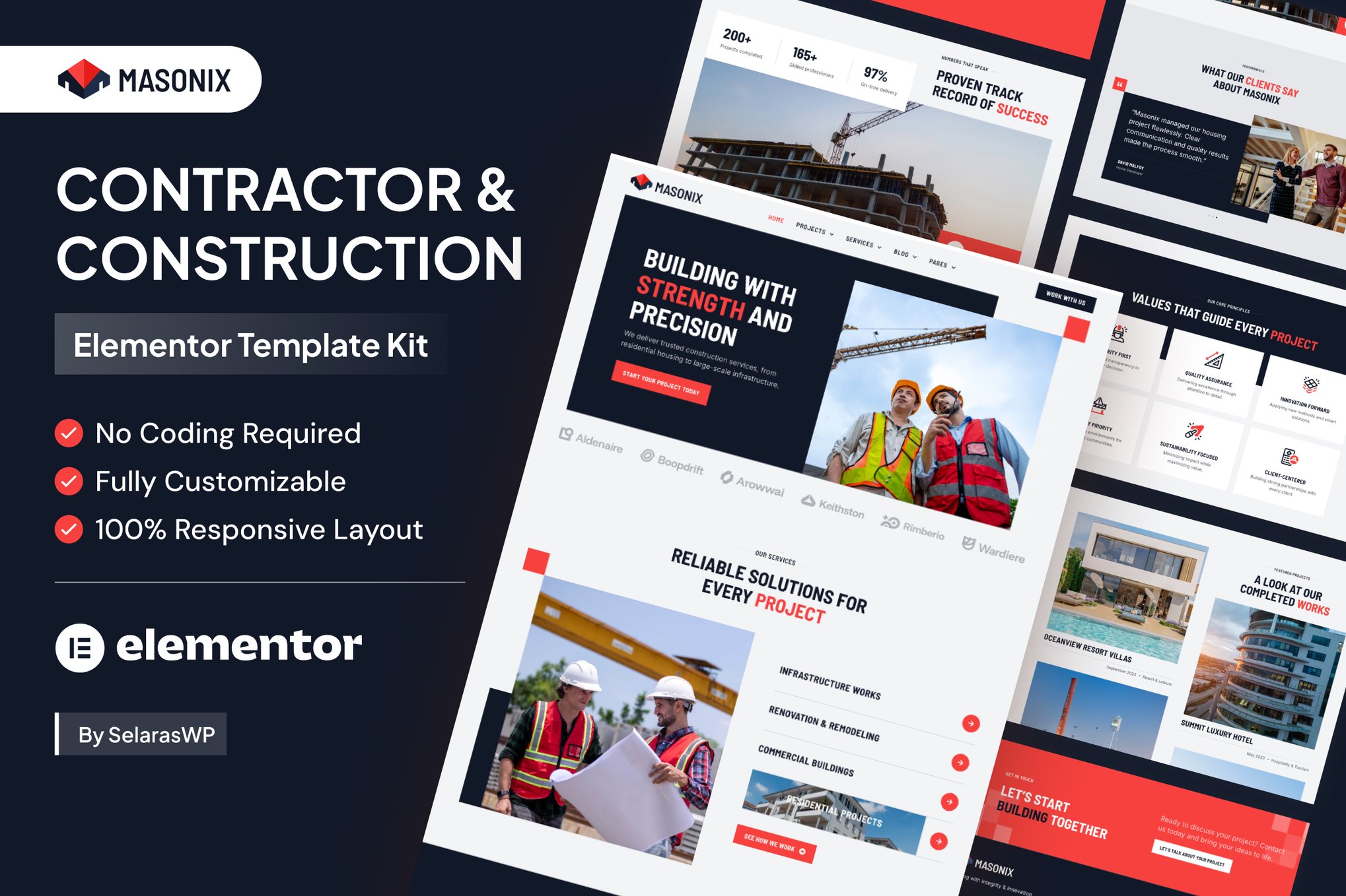 Masonix - Contractor & Construction Elementor Pro Template Kit template kit cover image