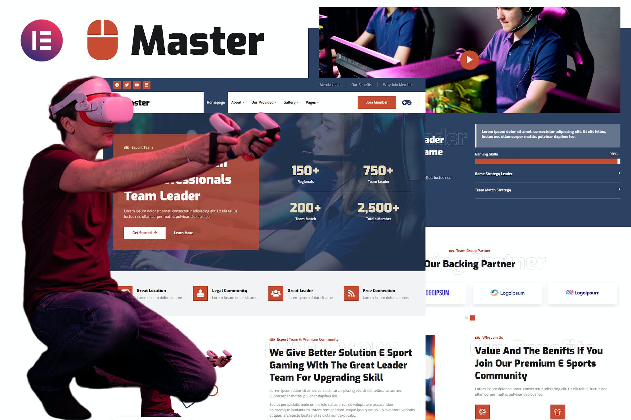 Master - Esport Team & Gaming Community Elementor Template Kit template kit cover image