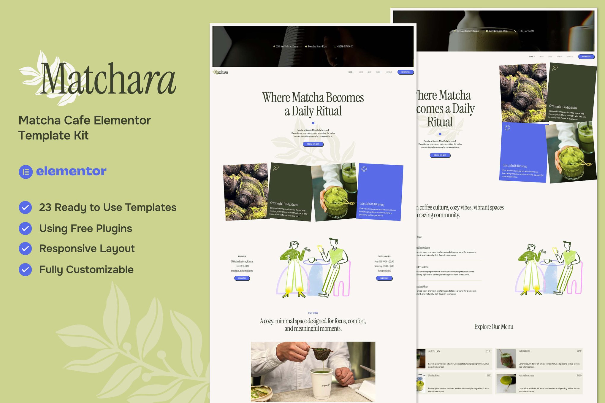 Matchara - Matcha Cafe Elementor Template Kit template kit cover image