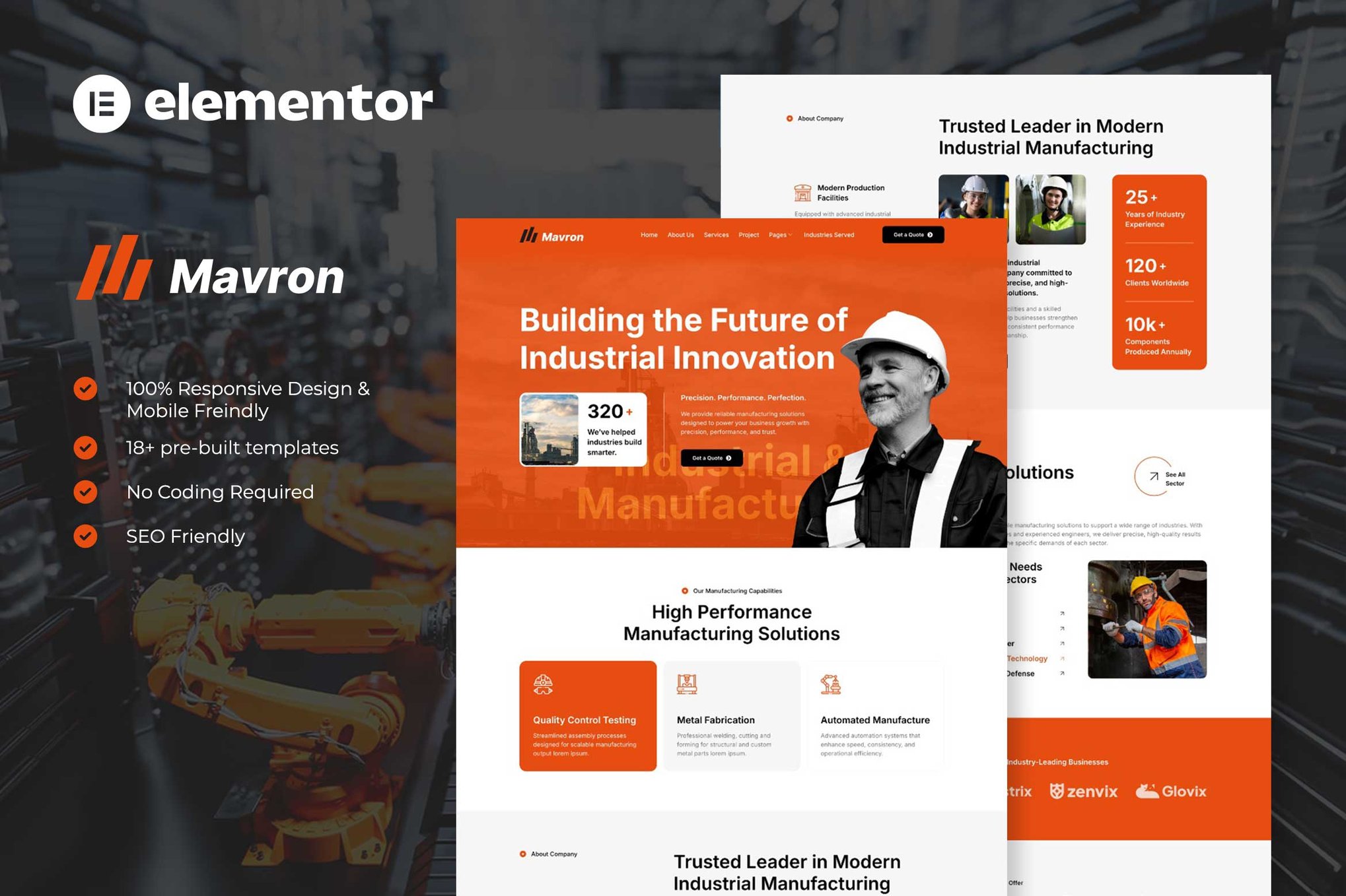 Mavron - Industrial & Manufacturing Elementor Template Kit template kit cover image