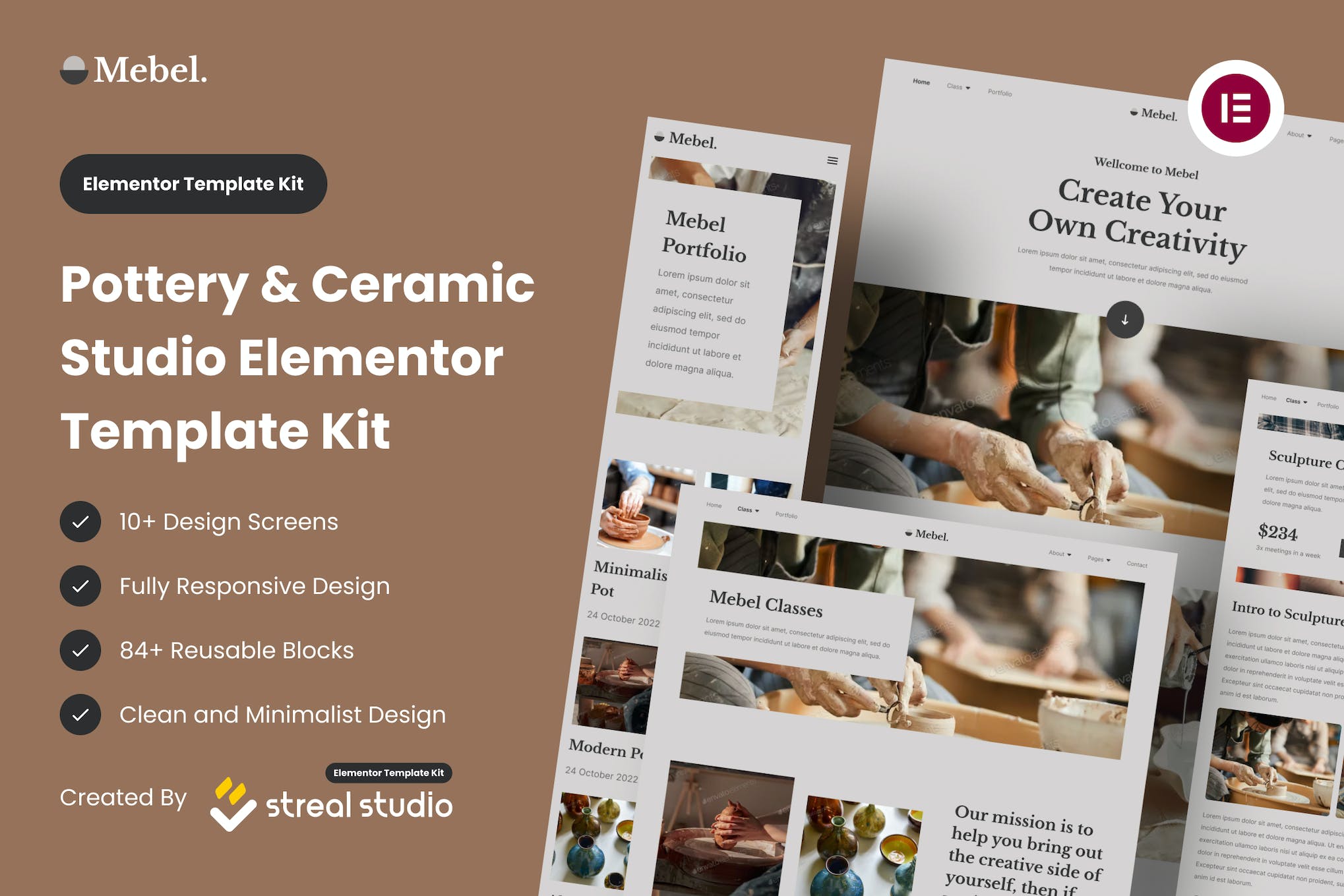 Mebel - Pottery & Ceramic Studio Elementor Template Kit template kit cover image