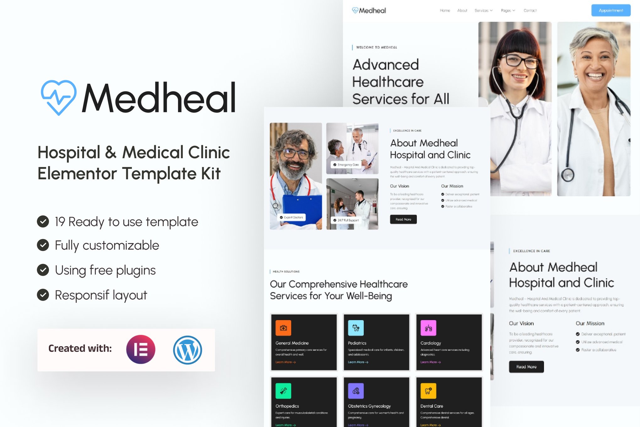 Medheal - Hospital & Medical Clinic Elementor Template Kit template kit cover image