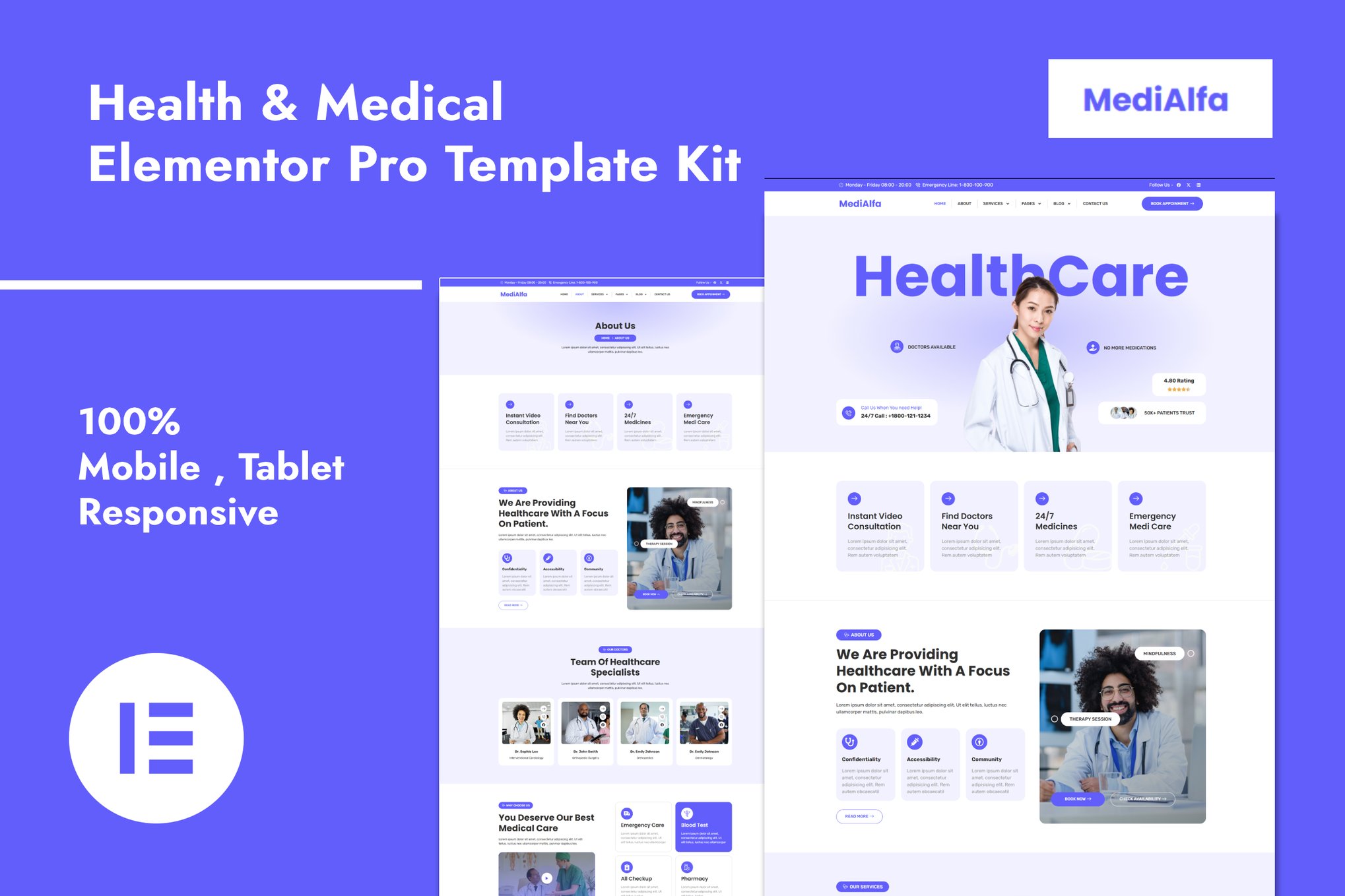 MediAlfa - Health & Medical Elementor Pro Template Kit template kit cover image