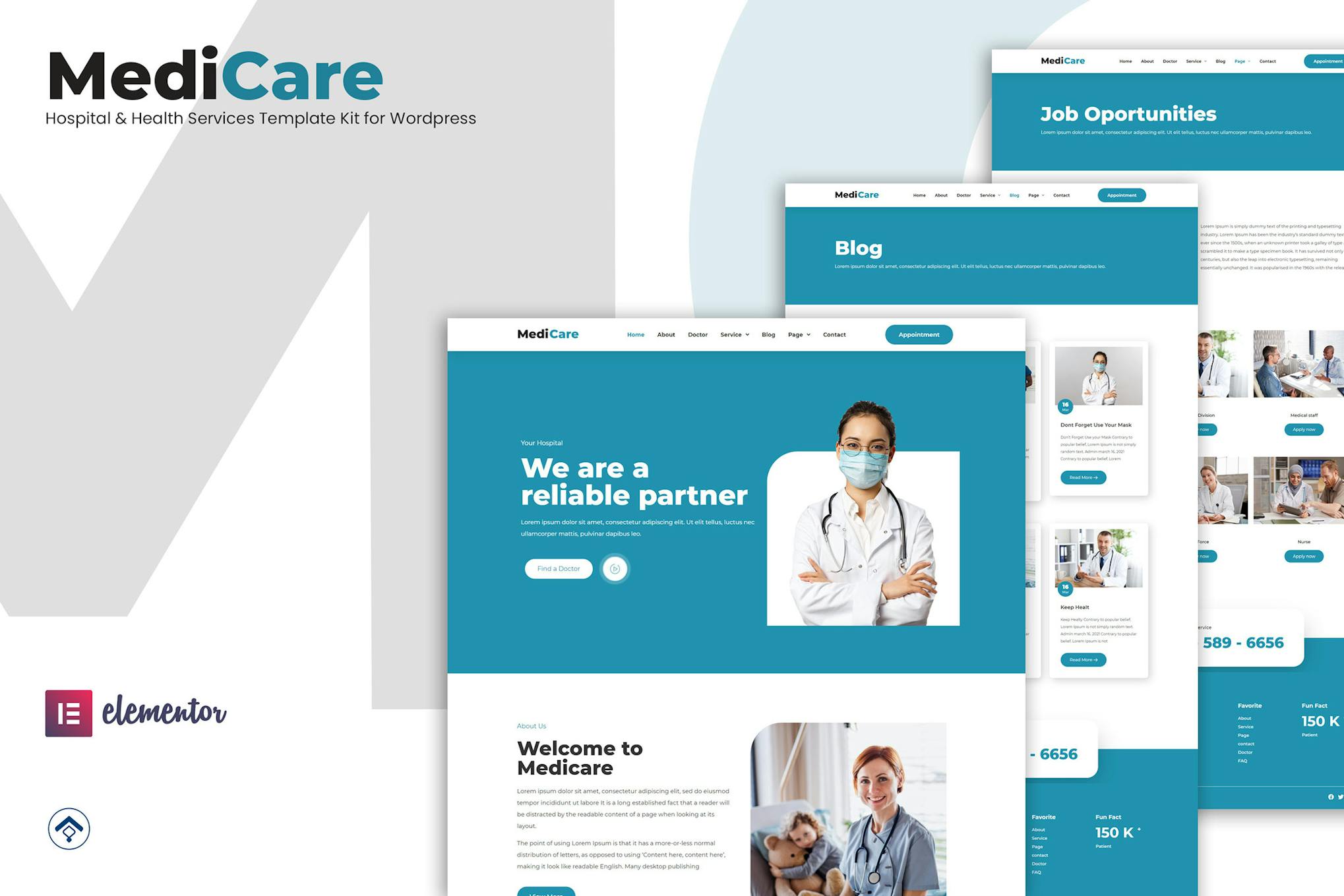 MediCare - Hospital & Health Service Elementor Template Kit template kit cover image