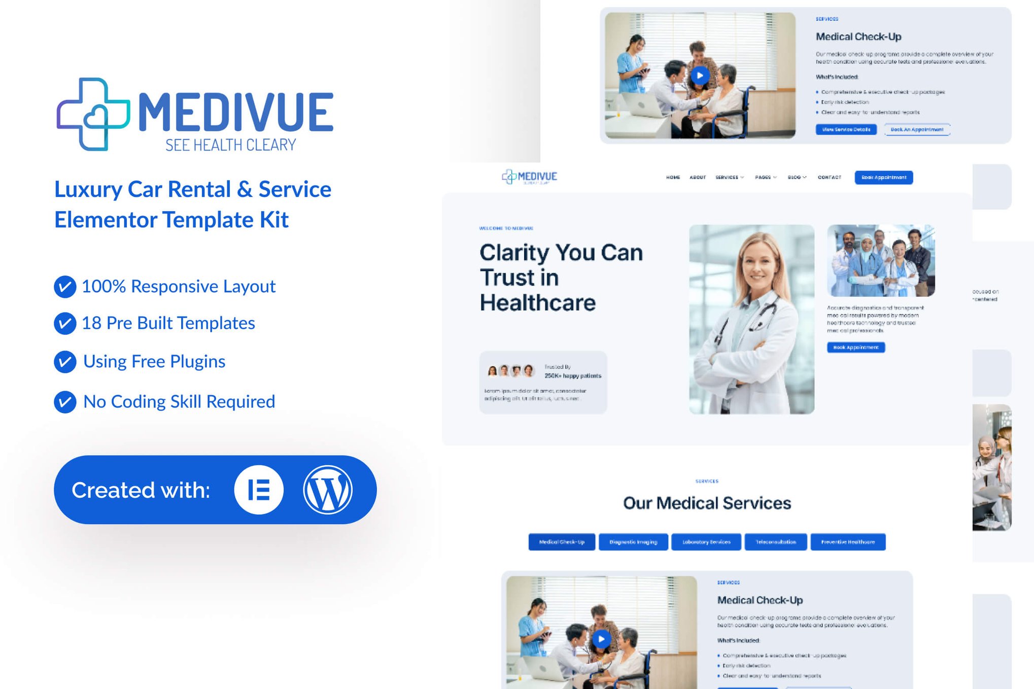 Medivue - Healthcare & Medical Services Elementor Template Kit template kit cover image
