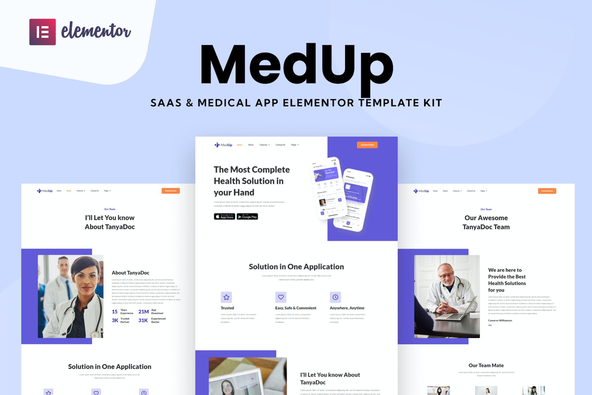 MedUp - Medical SaaS Elementor Template Kit template kit cover image