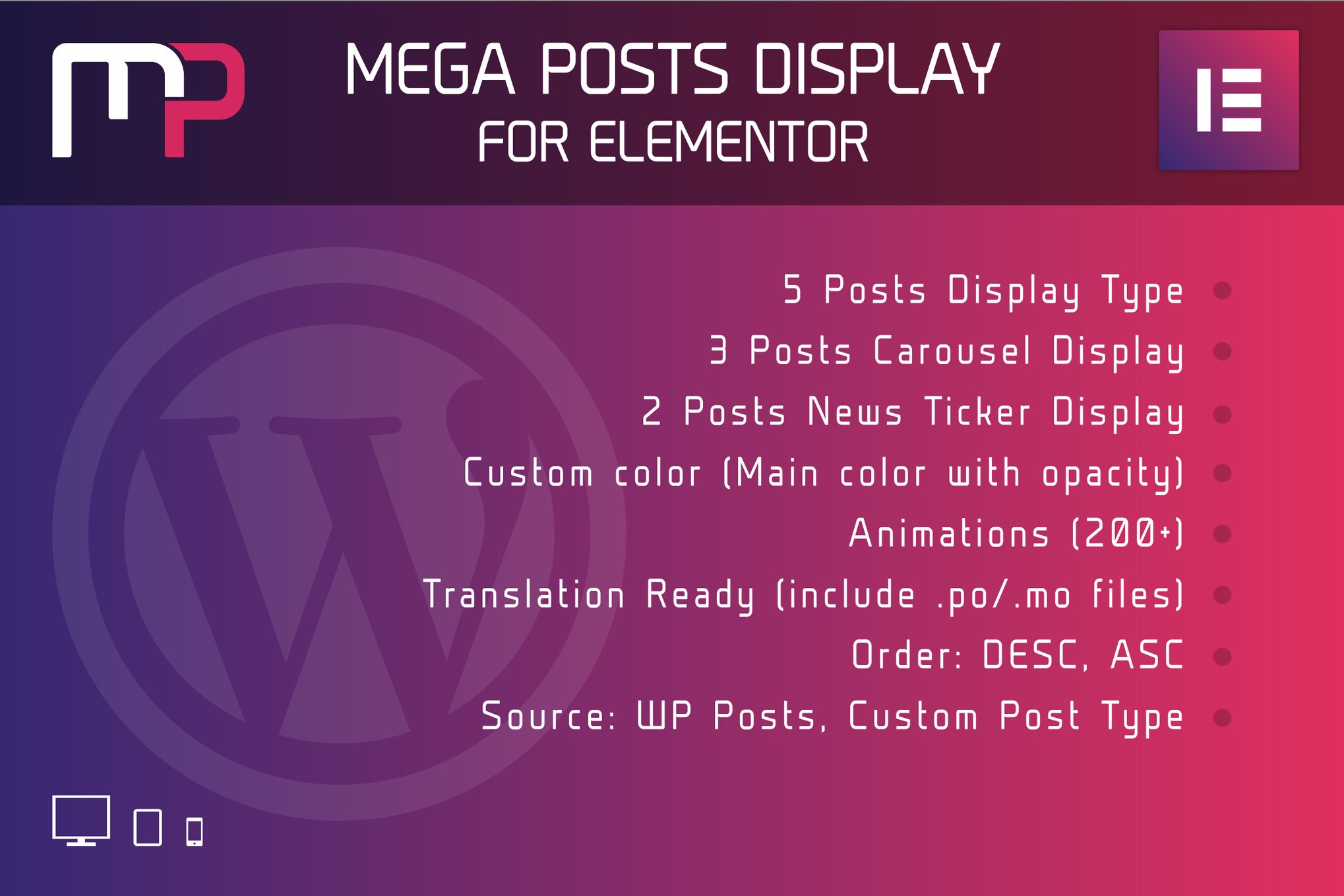 Mega Posts Display for Elementor Wordpress Plugin plugin cover image