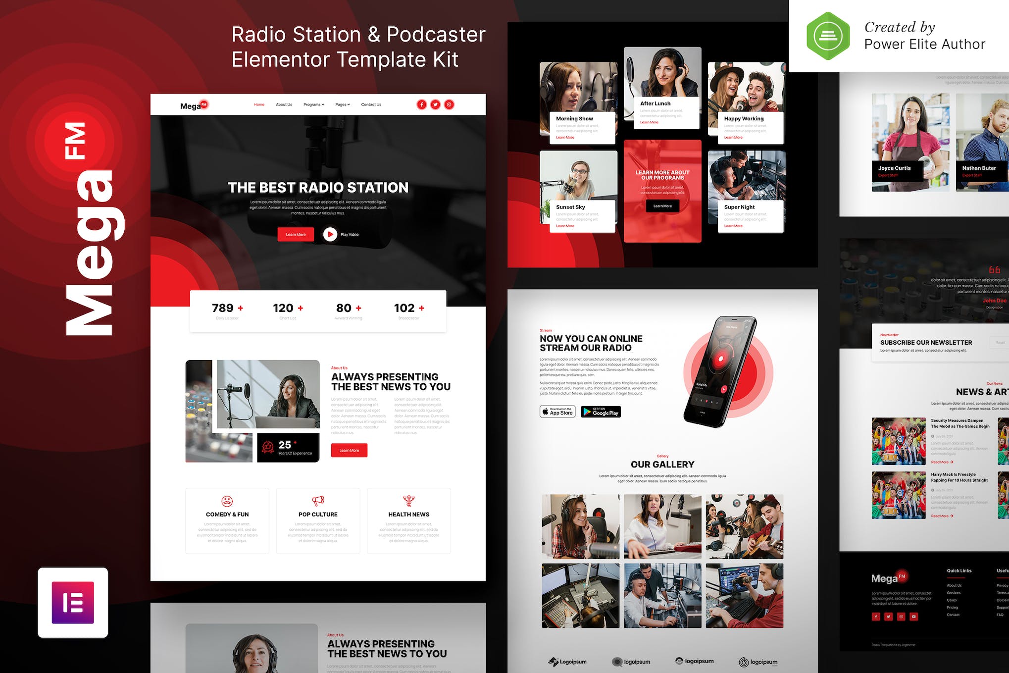 MegaFM – Radio Station & Podcaster Elementor Template Kit template kit cover image