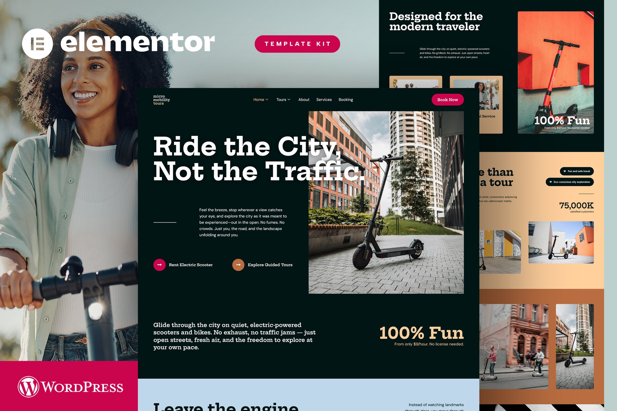 Micromobility Tours – Electric Scooter & Bike Rental Elementor Template Kit template kit cover image