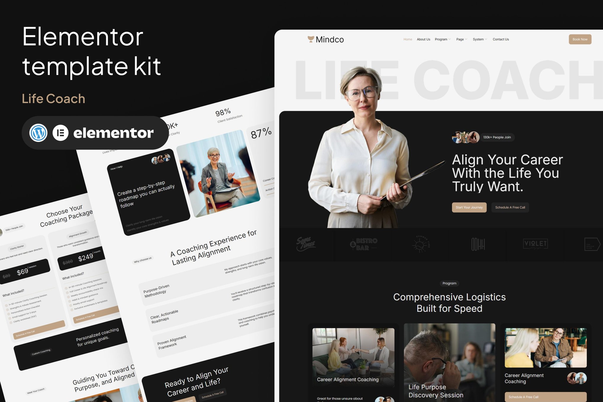Mindco - Life Coach & Counseling Elementor Template Kit template kit cover image
