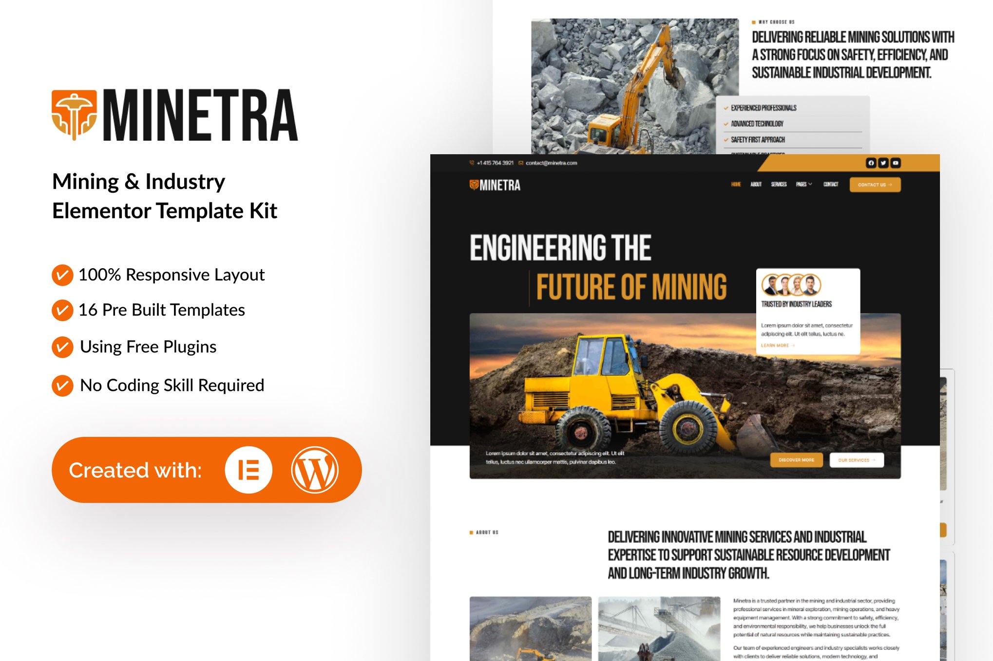 Minetra - Mining & Industry Elementor Template Kit template kit cover image