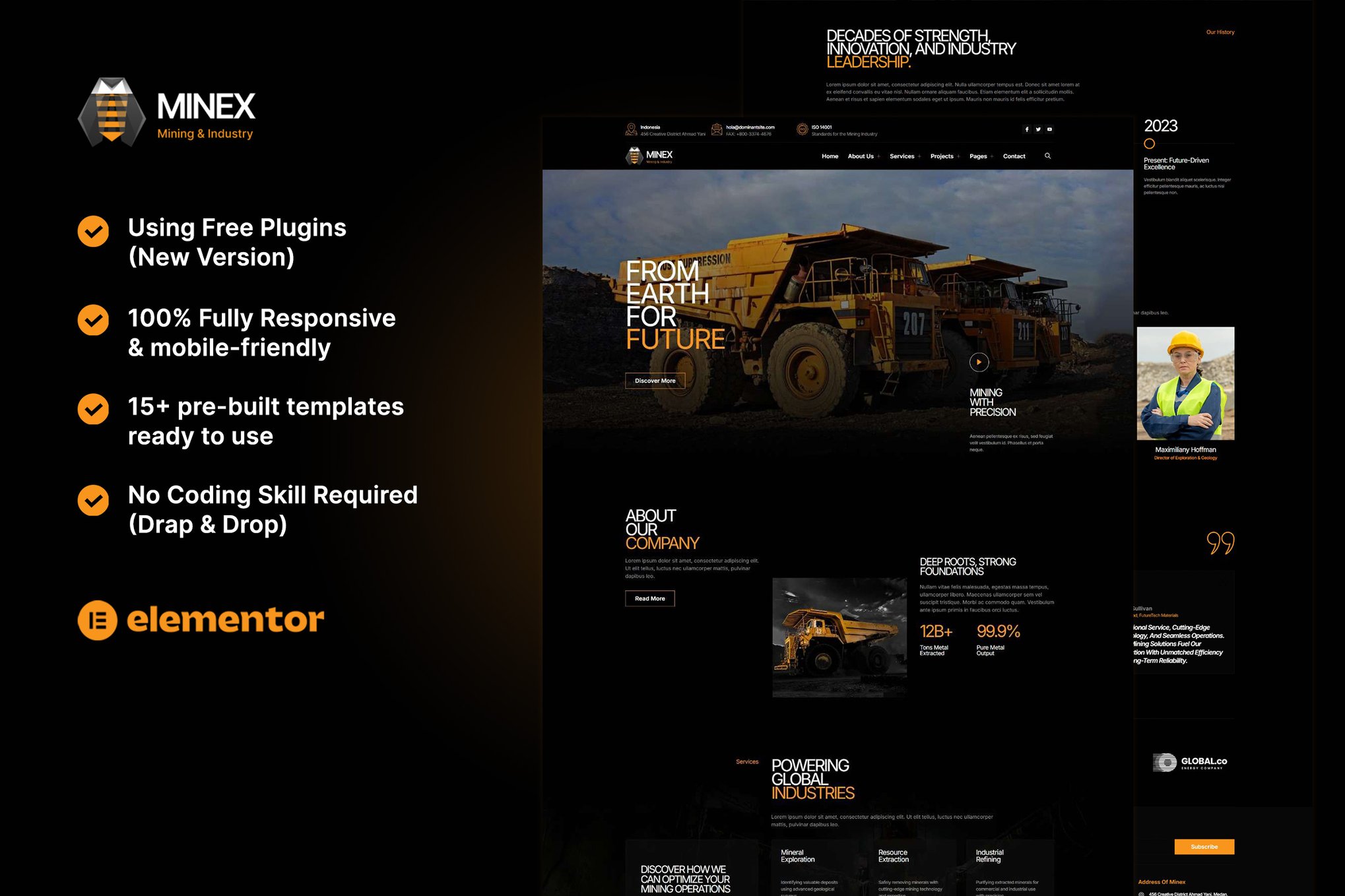 Minex - Mining & Industry Elementor Template Kit template kit cover image
