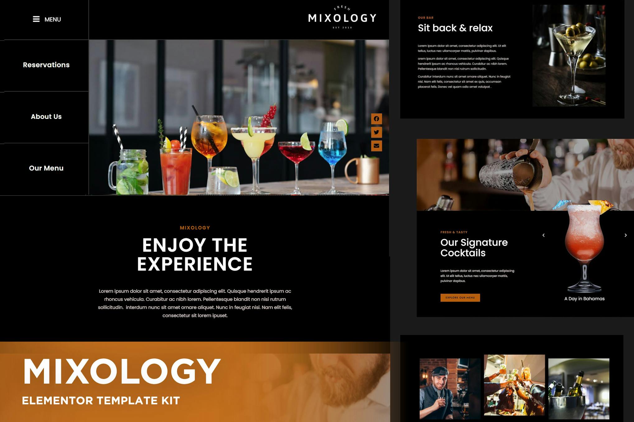 Mixology - Bar & Cocktails Elementor Template Kit template kit cover image