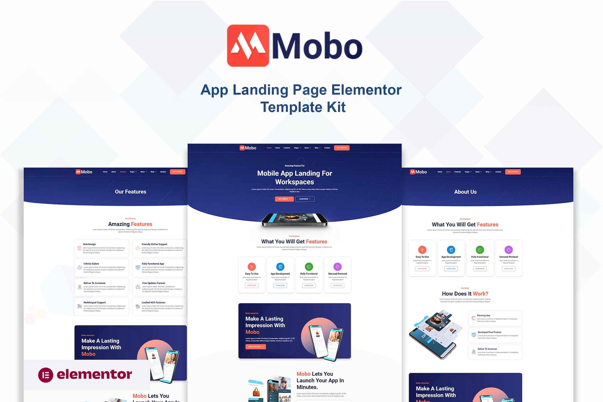 Mobo - App Landing Page Elementor Template Kit template kit cover image