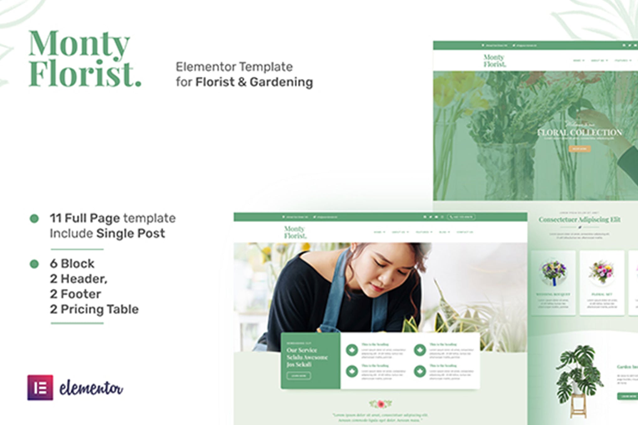 Monty Florist - Flower Boutique & Decoration Elementor Template Kit template kit cover image