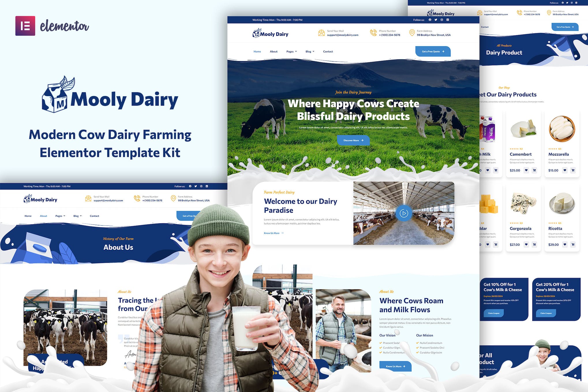 Mooly - Modern Cow Dairy Farming Elementor Template Kit template kit cover image