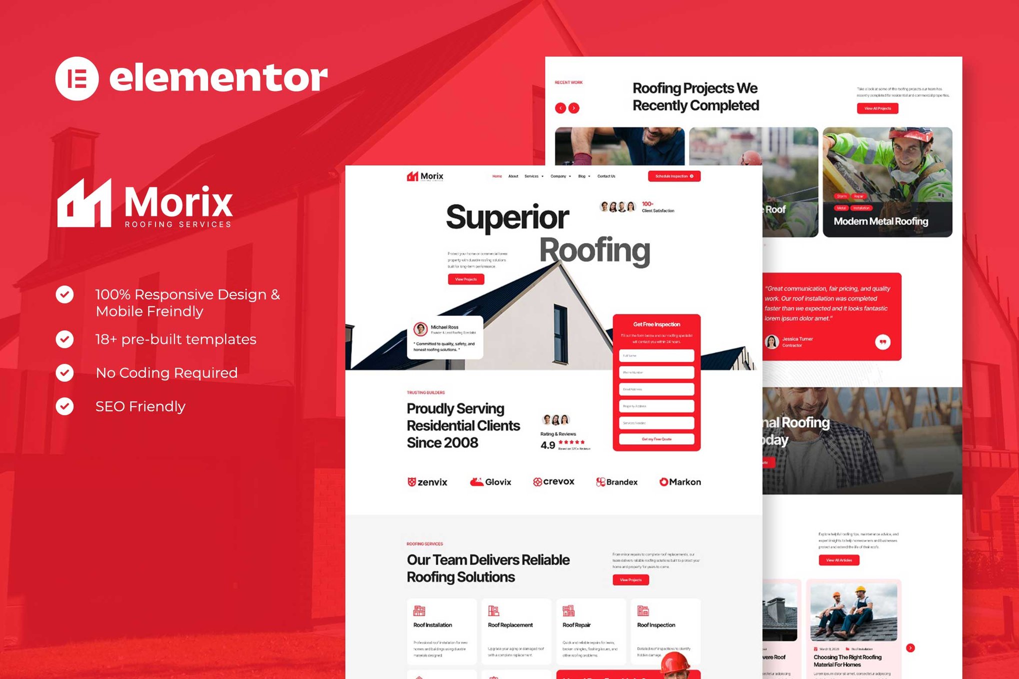 Morix - Roofing Services Elementor Pro Template Kit template kit cover image