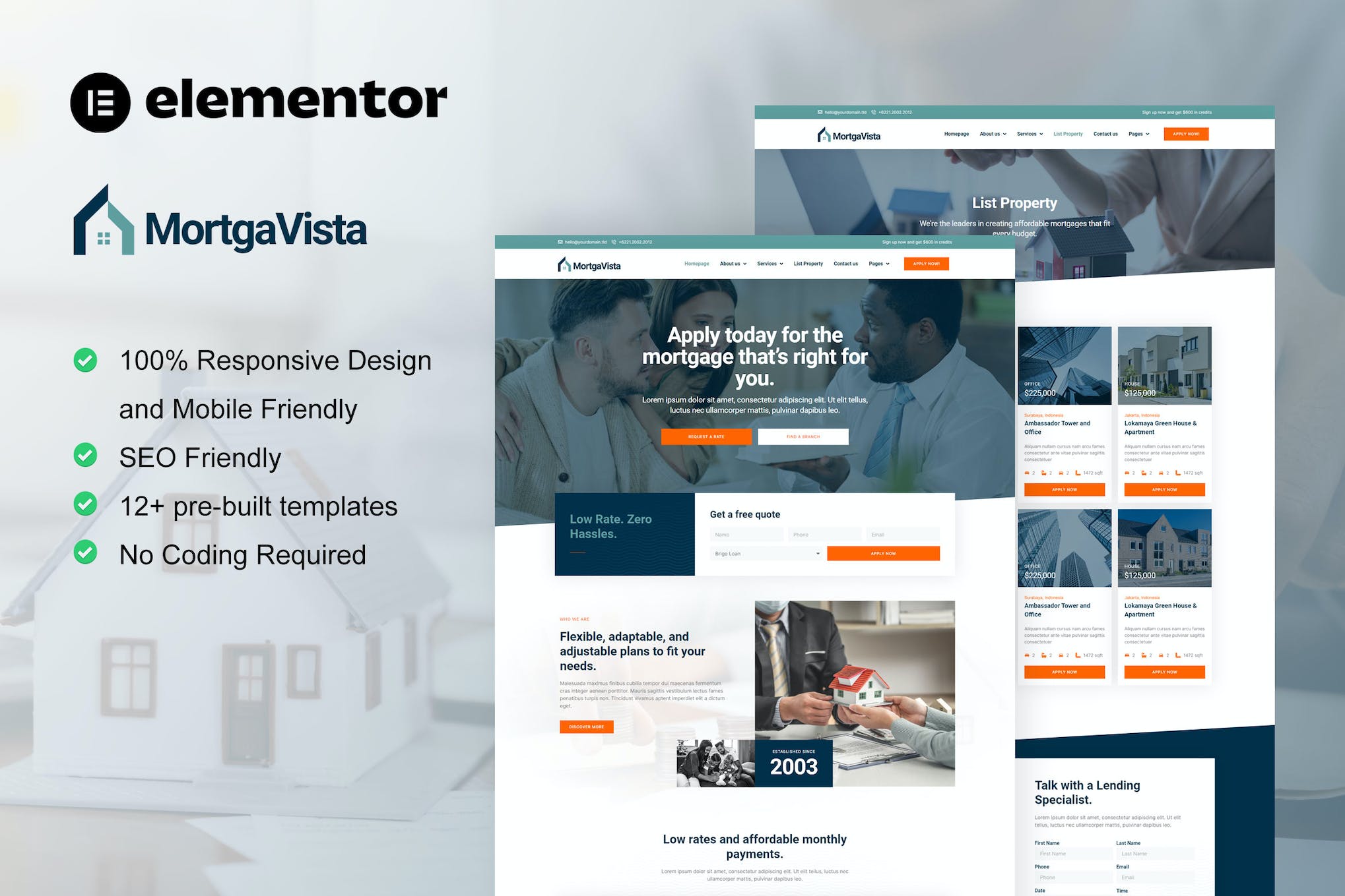 Mortgavista - Mortgage Elementor Pro Template Kit template kit cover image