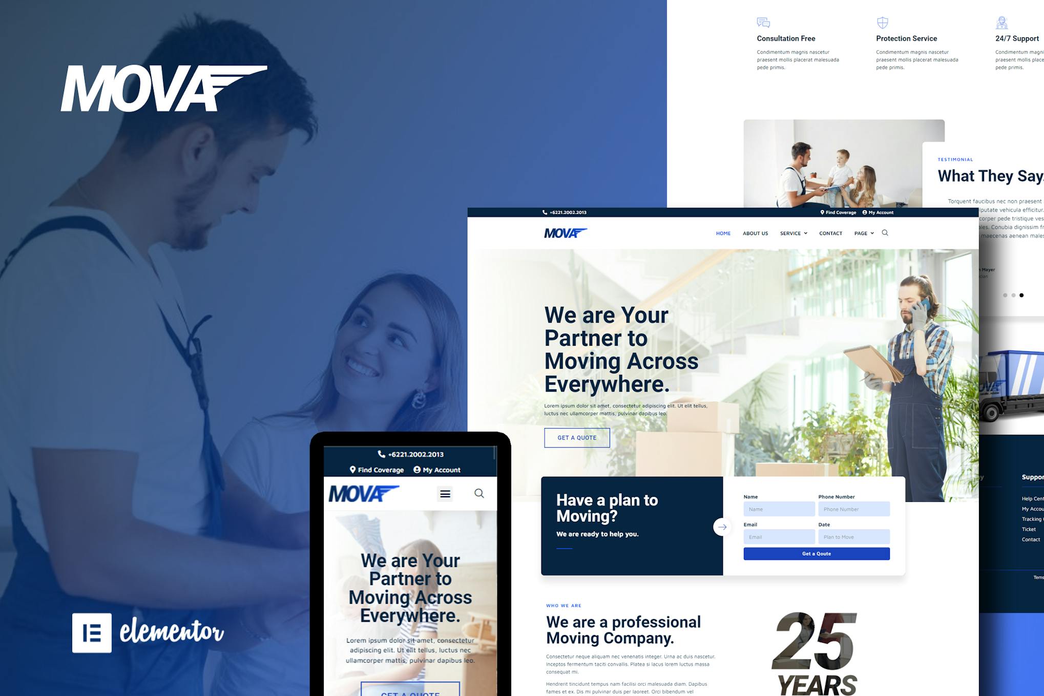 Mova - Moving Company Elementor Template Kit template kit cover image