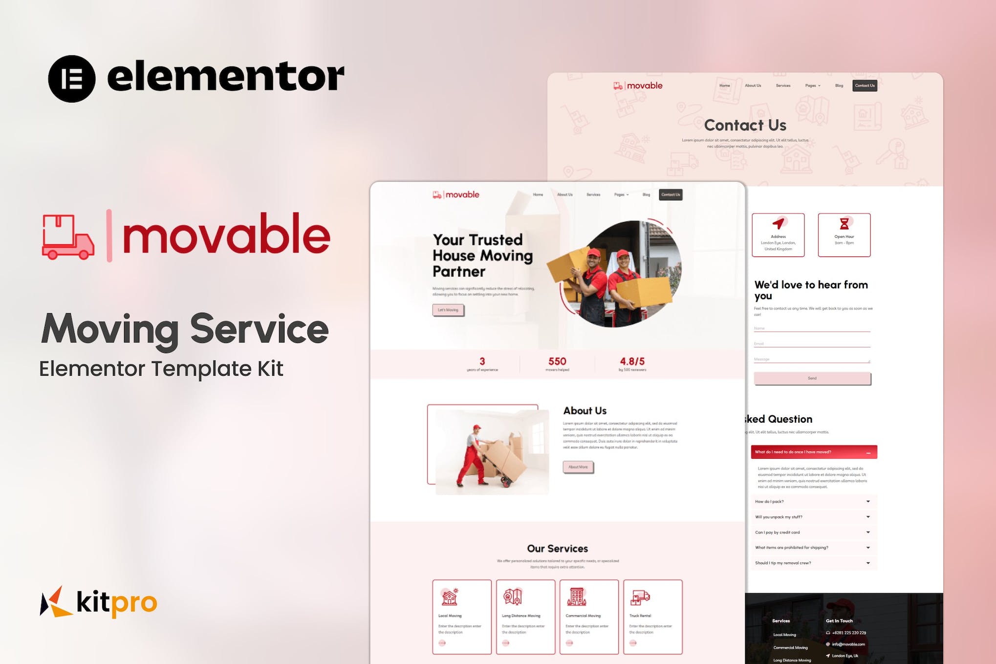Movable - Moving Service Elementor Template Kit template kit cover image