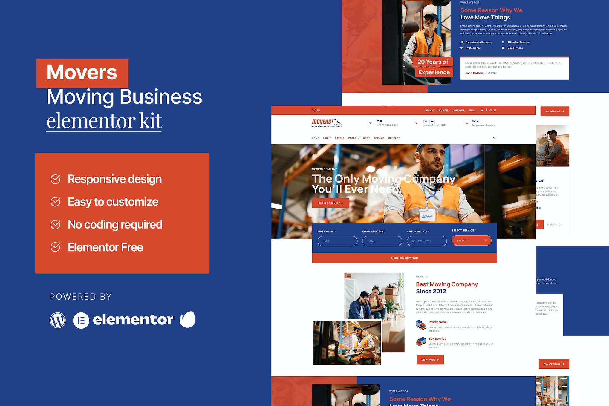Movers - Moving Company Website Elementor Template Kit template kit cover image