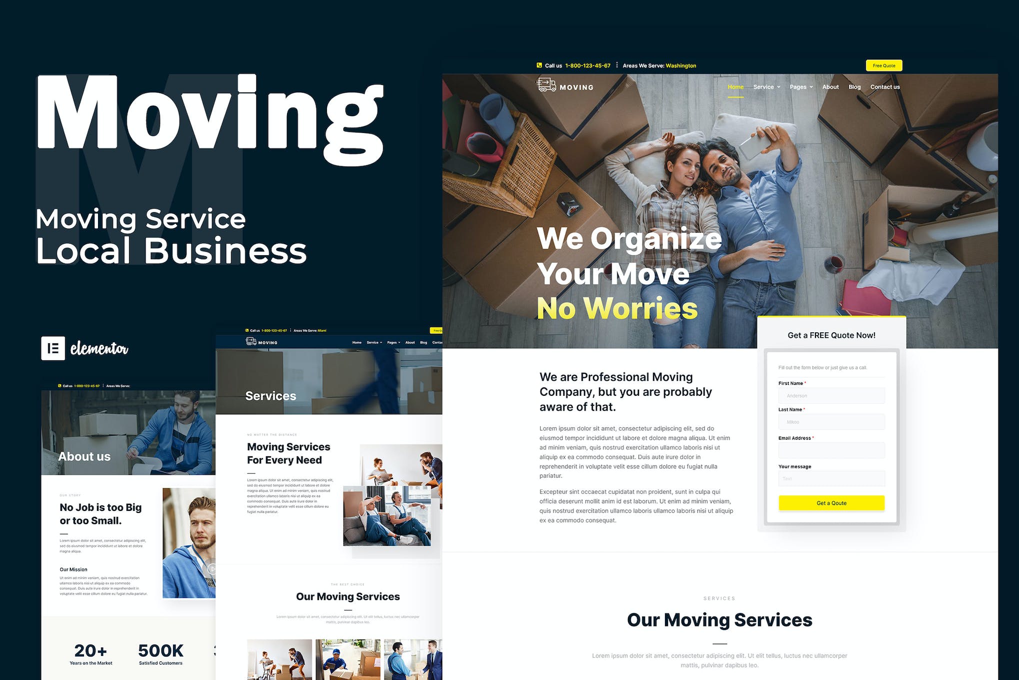 Moving Service - Local Business Elementor Template Kit template kit cover image